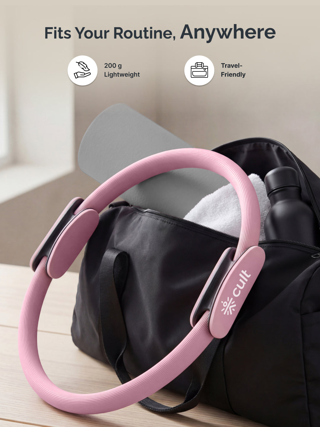 cult Pilates Ring – Durable Fiberglass Magic Circle with Dual-Grip Handles for Full Body Workout, Strength, Flexibility & Toning Pink