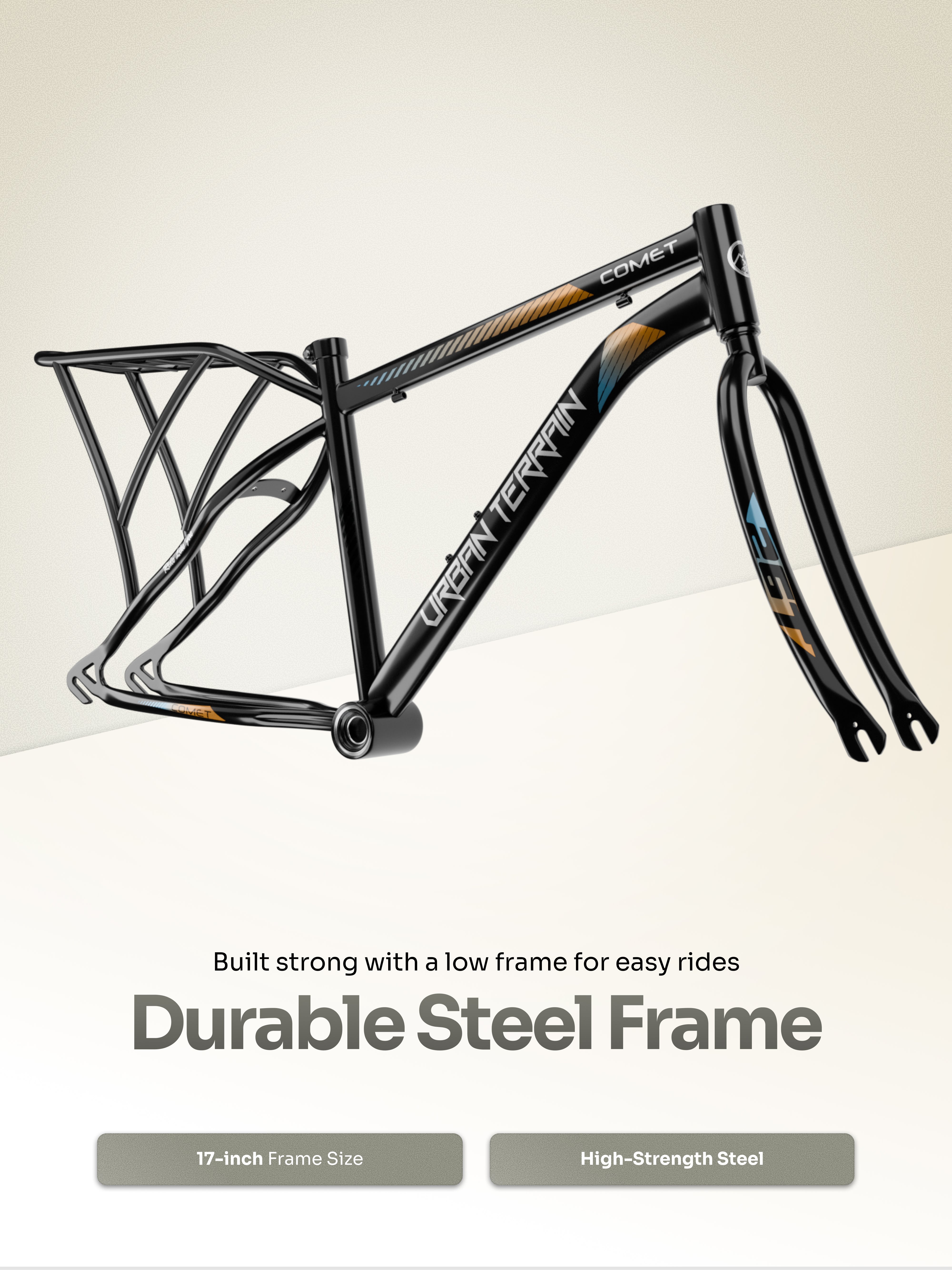 Urban Terrain Comet 26T Single Speed Steel Mountain Bike with Inbuilt Carrier (Black)