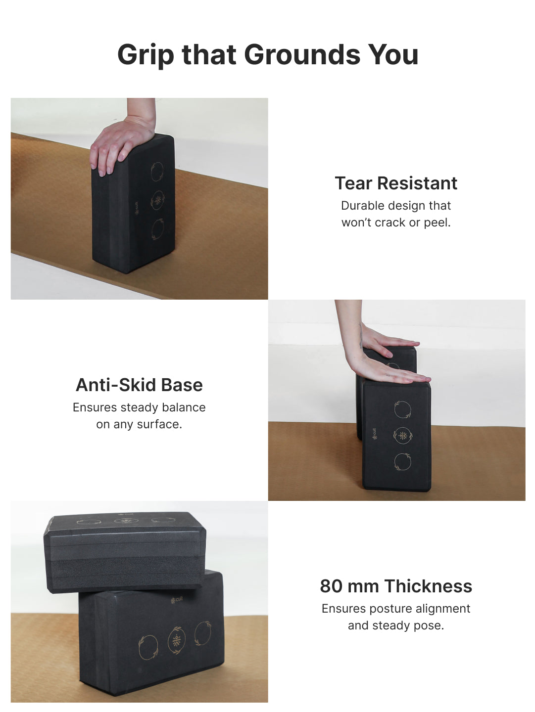 Pack of 2 EVA Yoga Blocks 80mm Black – Non-Toxic, Anti-Skid & Durable