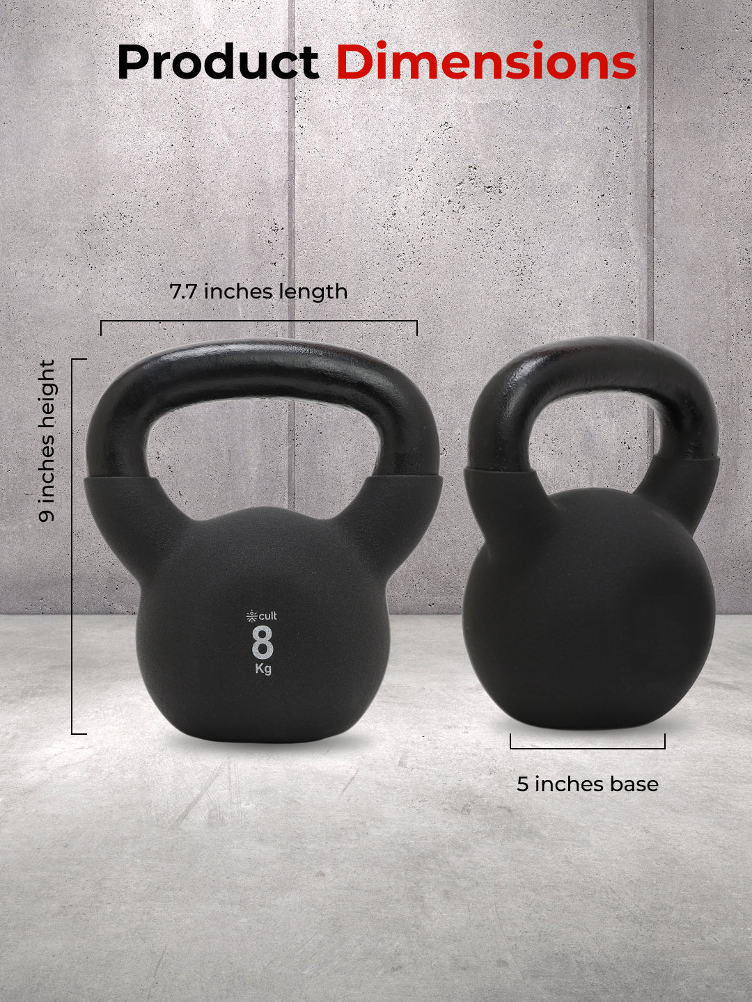 Cult 8kg Neoprene Anti-Slip Grip Kettlebell for Home Workout - Black