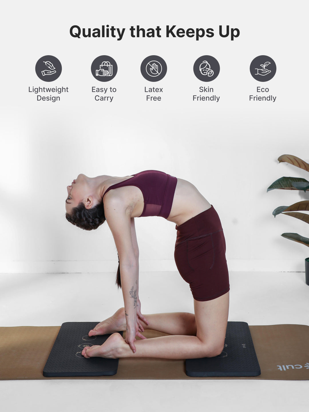 Cult Yoga Essentials Combo – Black (6mm TPE Mat + Pair of Knee Pad + Yoga Belt)