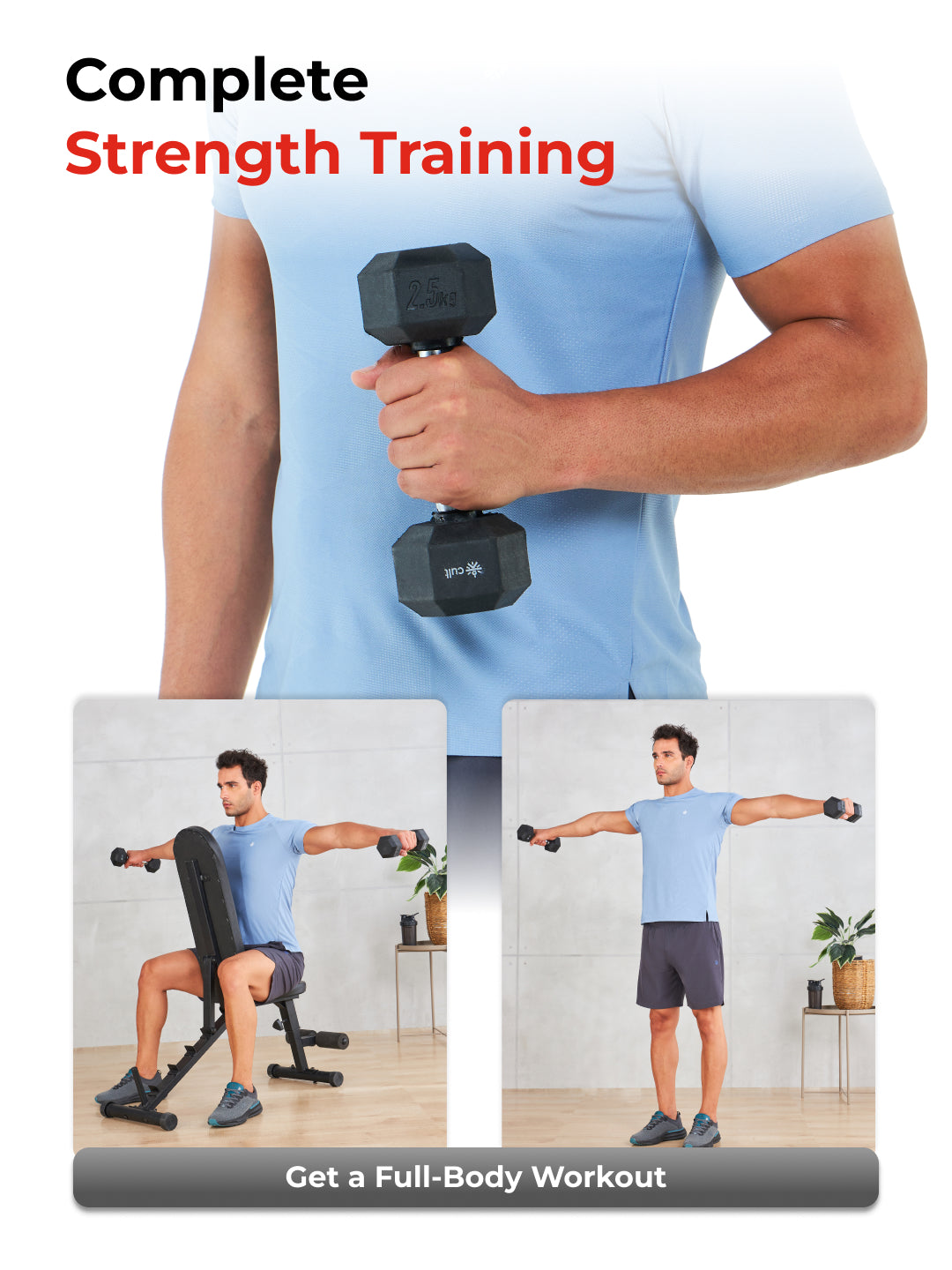 Cult 2.5Kg Hex Dumbbells For Home & Gym Exercises, Set of 2, (Black)