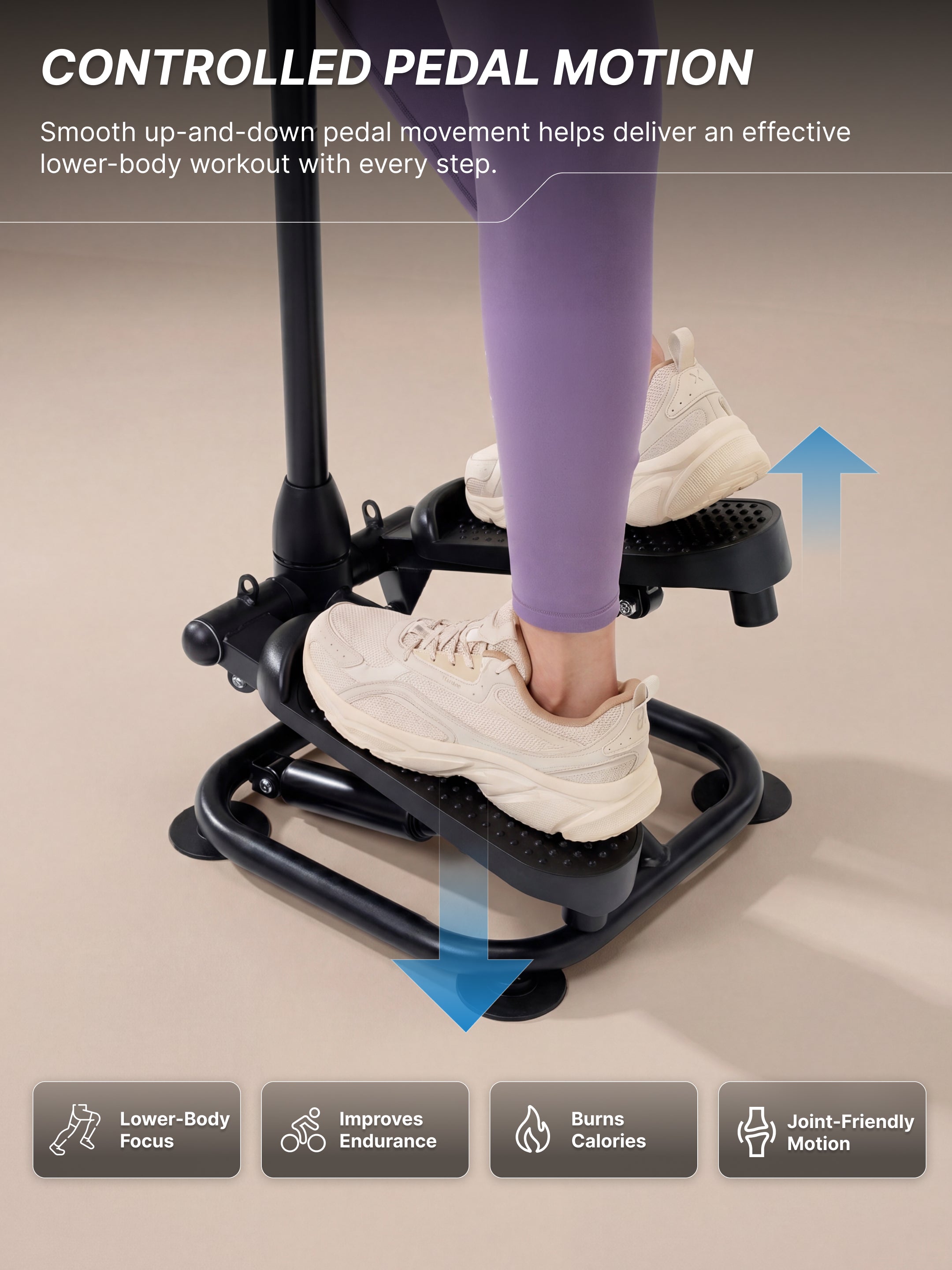 Fikit by Cult Mini Stepper with Handle | Anti-Slip Wide Pedals | Versatile Home Exercise Machine | Sturdy Design | Compact for Home Workout - Black