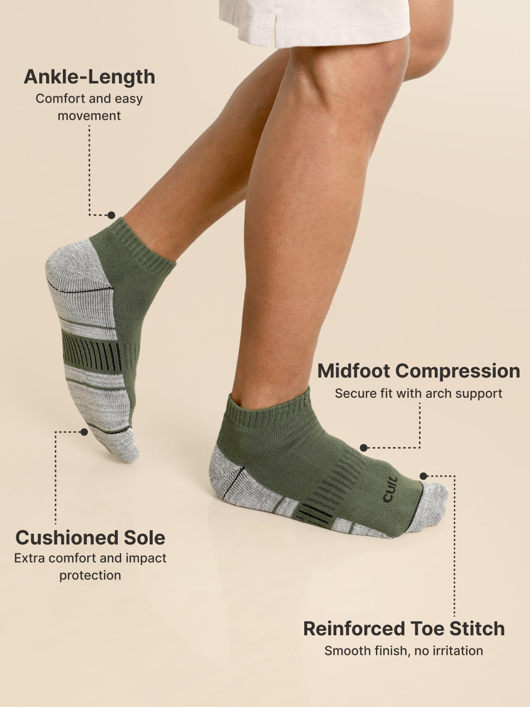 Sports Ankle Length Pack of 3 Maroon,Olive & Blue Men's Cotton Socks