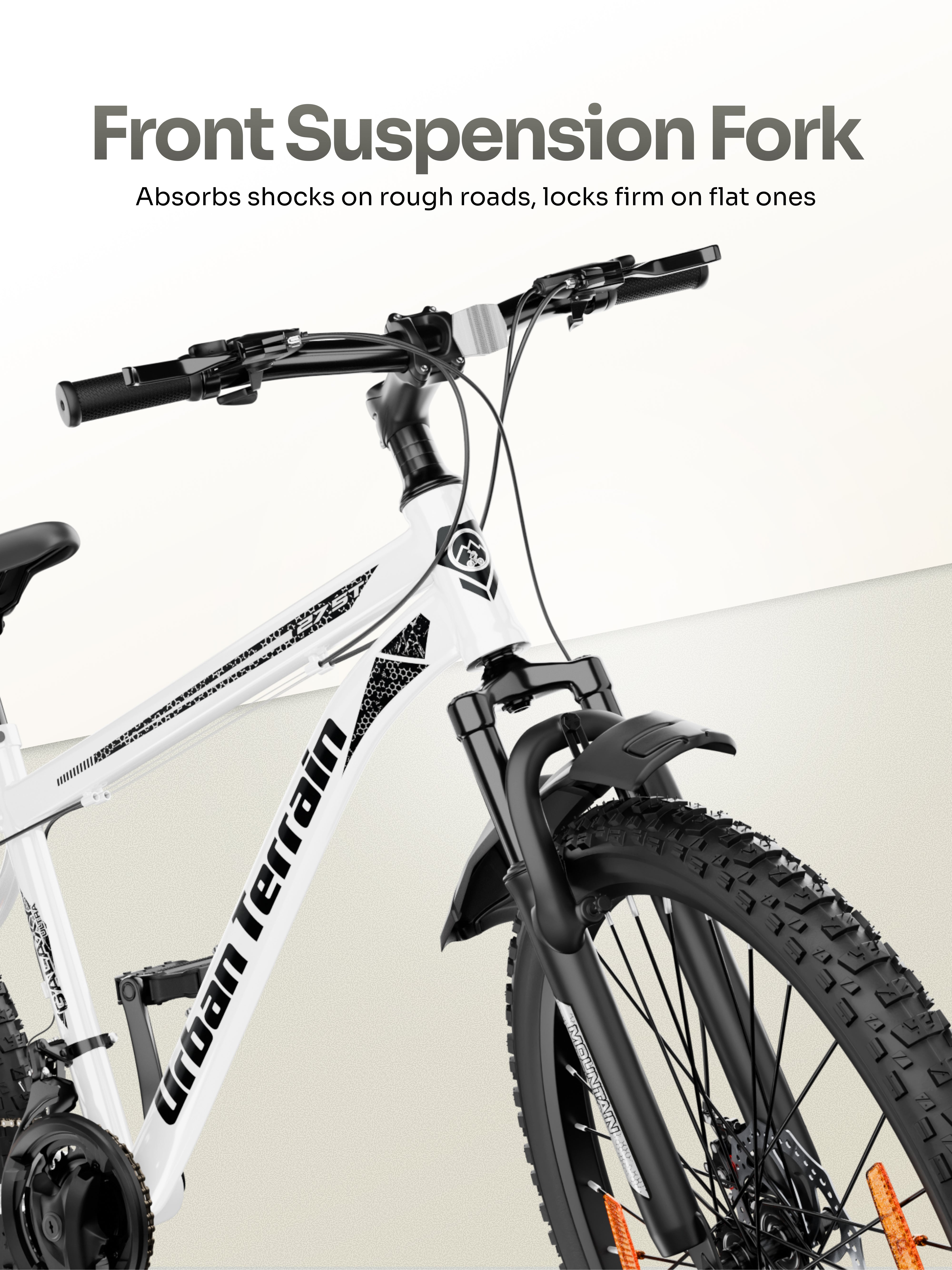 Galaxy Ultra Mountain Bike Steel 21 Speed Cycle 27.5 inch Tyre, White With Front Suspension, Single Wall Rim and Dual Disc Brakes Ideal For 5.2 ft to 6 ft
