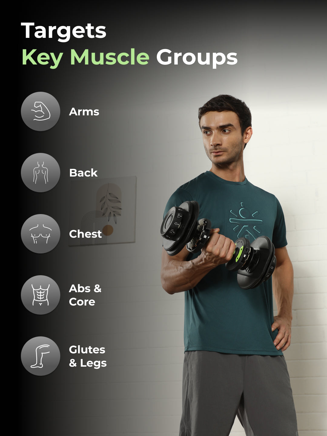 Cult 16kg Adjustable Dumbbell | 12 Weight Options (1.5kg-16kg) | Quick Weight Adjustment Dial | Non-Slip Compact Home Gym Dumbbell - Black