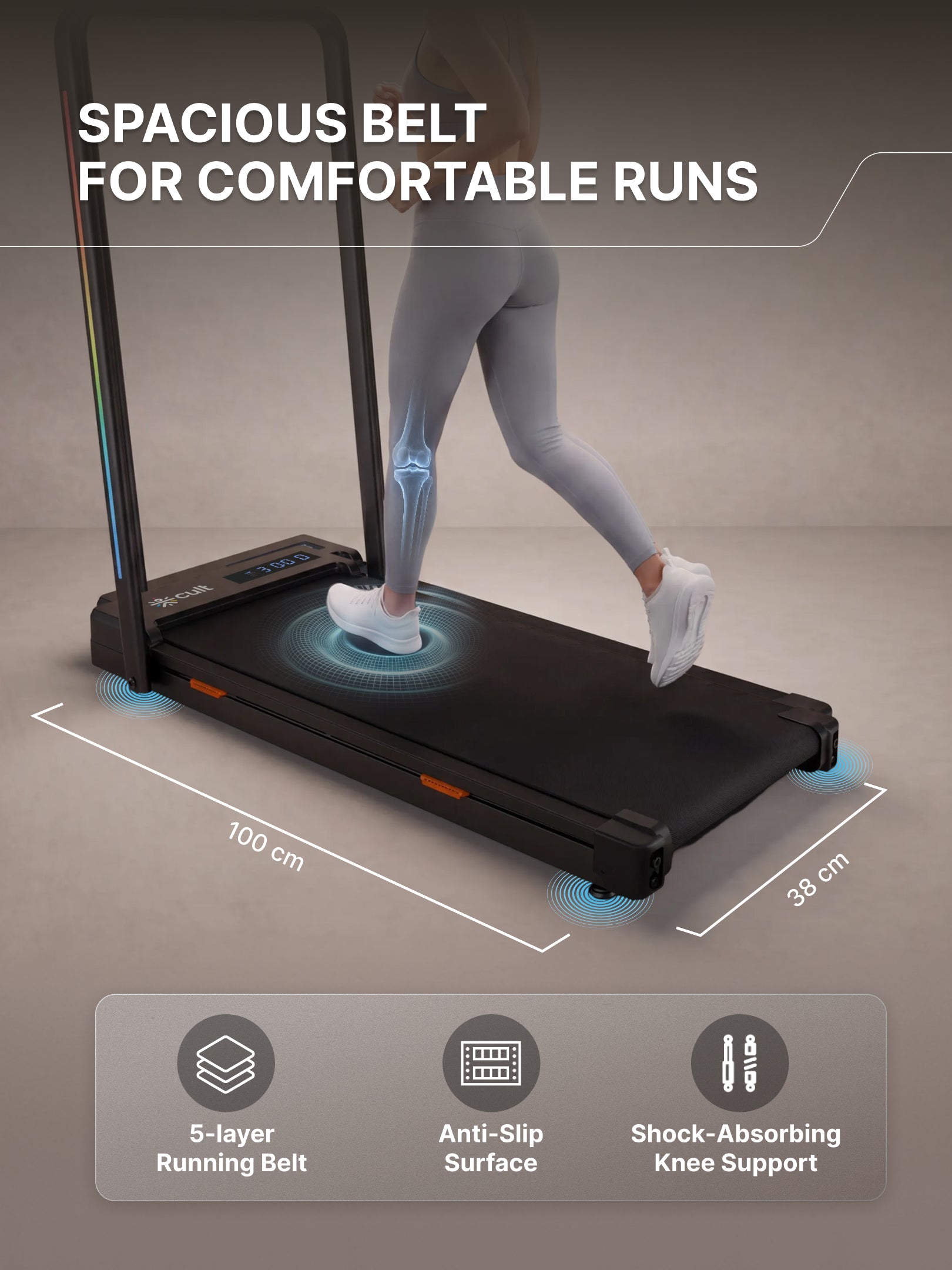 Cult Smart Walking Pad with Auto Speed Adjustment | 4 HP Peak BLDC Motor | 2-Level Incline | LED Display | 120 kg Capacity | Compact & Foldable | Walking Pad for Home