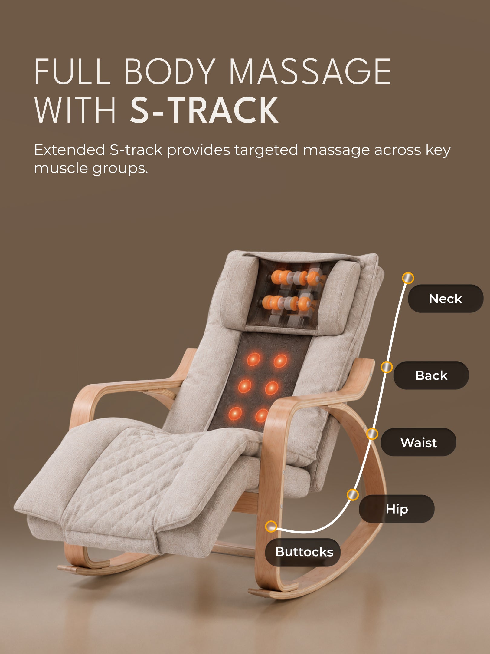 Cult Rocking Recliner Massage Chair | 2-in-1 Massage & Rocking Chair | S-Track Full Body Massage | 135° Recline | 5-Level Adjustable Leg Rest | Waist Heating | Remote Control | Vibration Massage