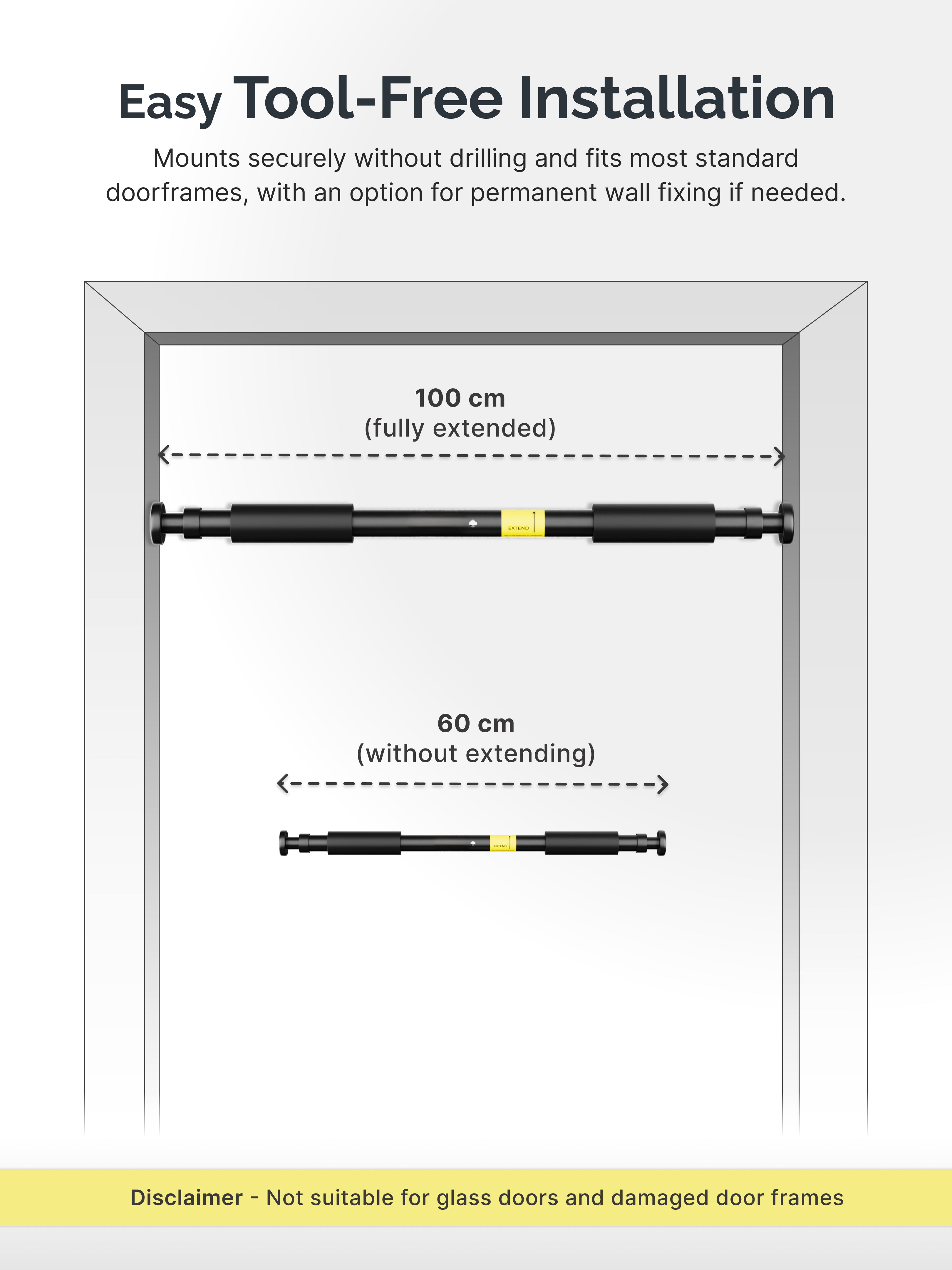 Cult Adjustable Pull-Up Bar for Doorway | Heavy-Duty Steel | Multi-Grip Home Gym Bar for Pull Ups, Chin Ups & Core Workout | Size - 60-100 cm