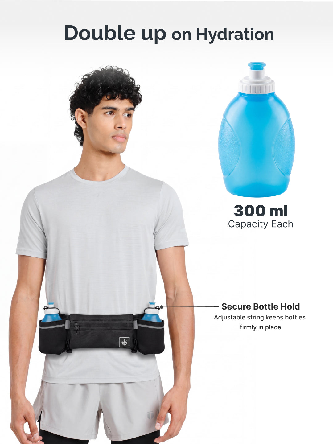 Cult Running Hydration Waist Bag with Dual 300 ml Water Bottle with Holders, Phone Pocket & Adjustable Belt