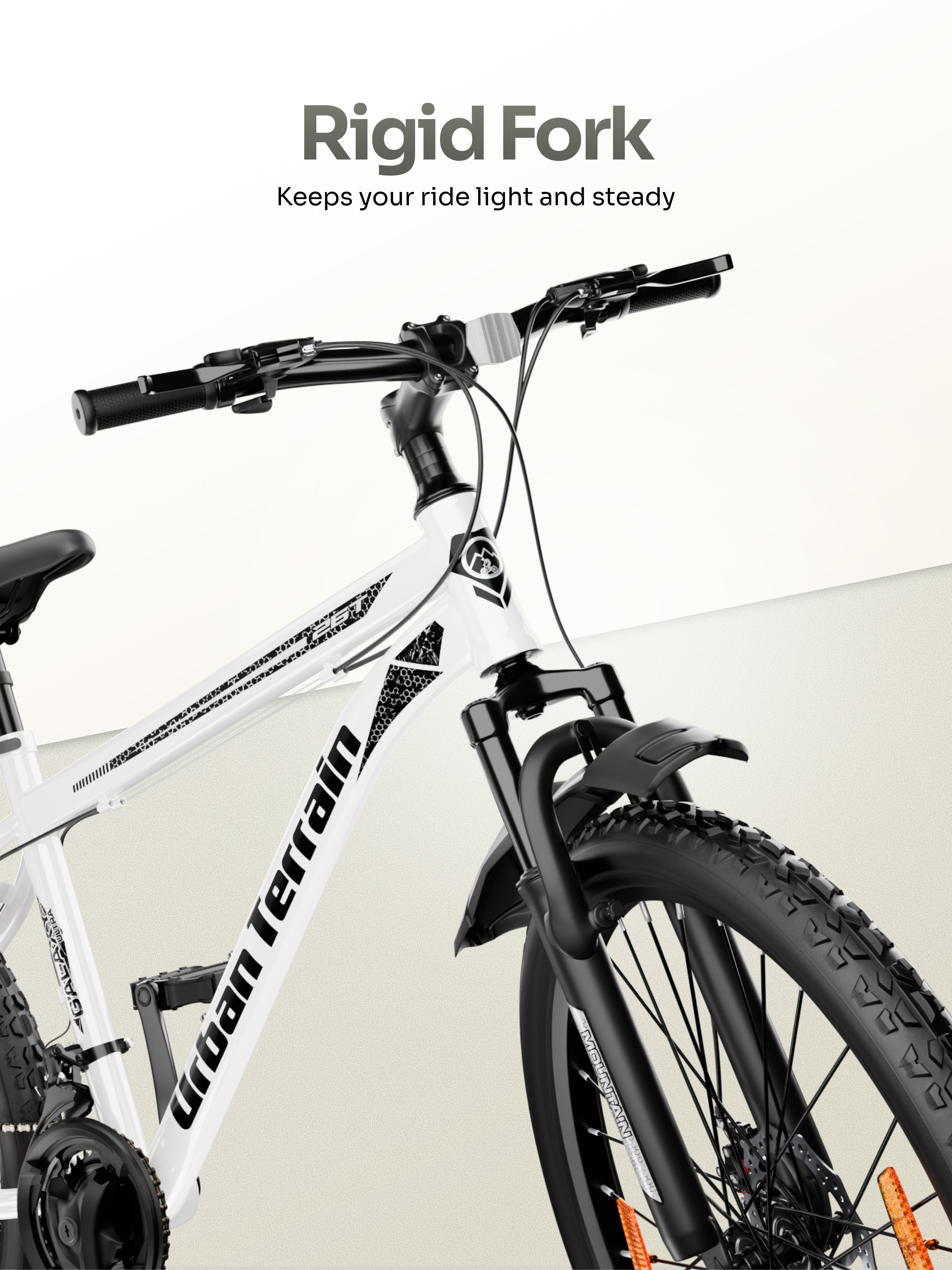 Galaxy Ultra Mountain Bike Steel 21 Speed Cycle 26 inch Tyre, White With Front Suspension, Single Wall Rim and Dual Disc Brakes Ideal For 5 ft to 5.7 ft