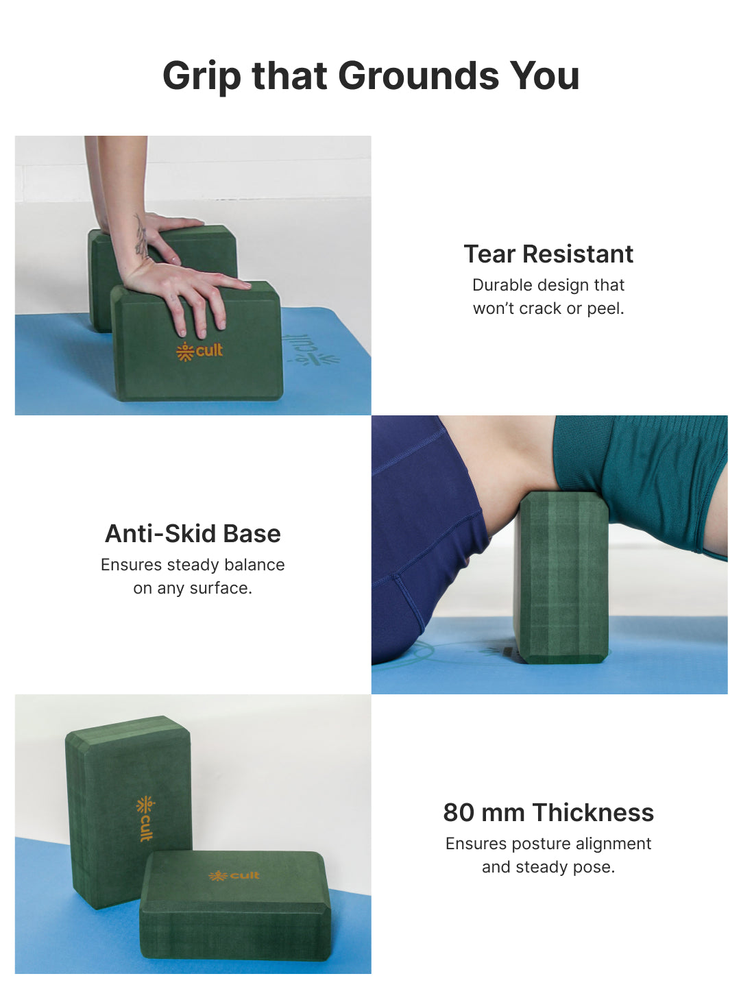 Pack of 2 EVA Yoga Blocks 80mm Green– Non-Toxic, Anti-Skid & Durable