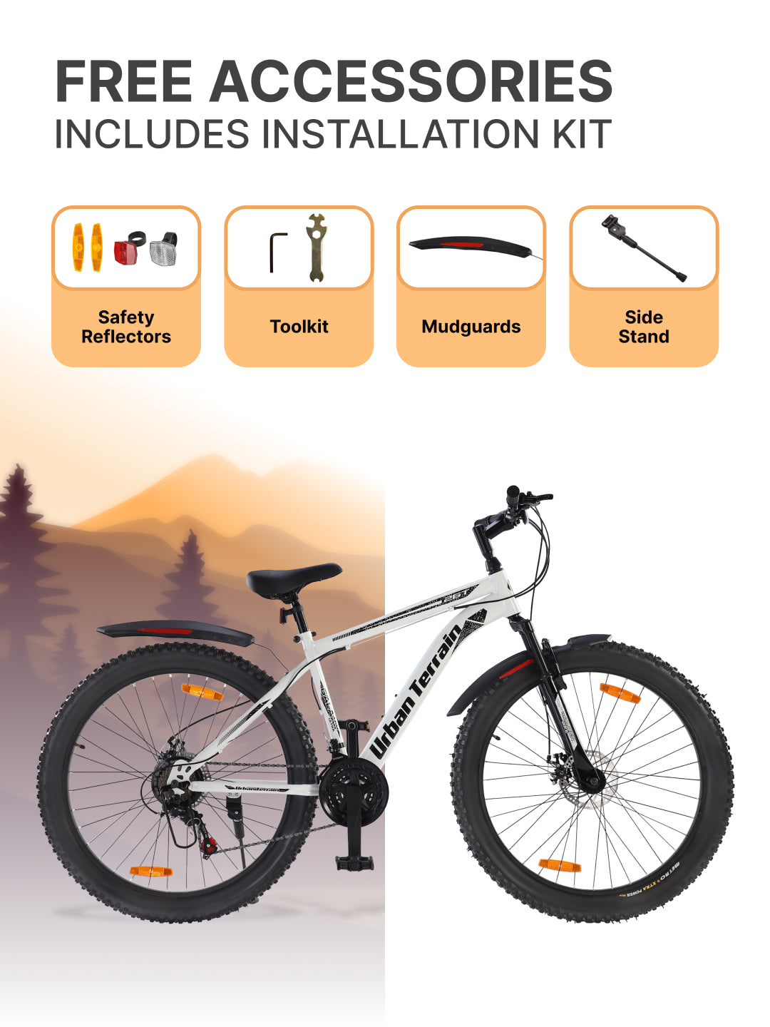 Galaxy Ultra Mountain Bike Steel 21 Speed Cycle 26 inch Tyre, White With Front Suspension, Single Wall Rim and Dual Disc Brakes Ideal For 5 ft to 5.7 ft