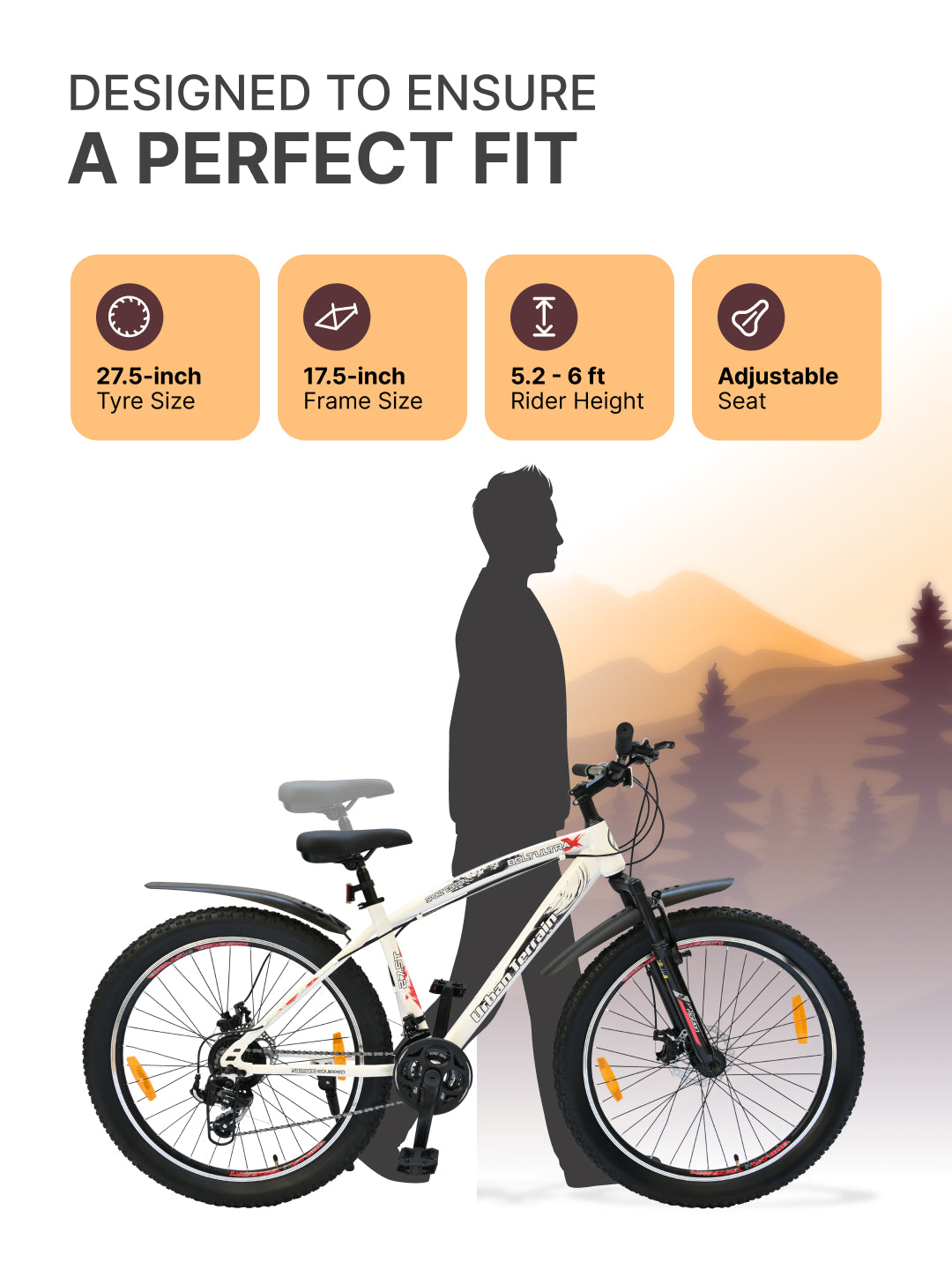 Bolt Ultra Mountain Bike Steel 21 Speed Cycle 27.5 inch Tyre, White With Front Suspension, Double Wall Rim and Dual Disc Brakes, Ideal For 5.2 ft to 6 ft