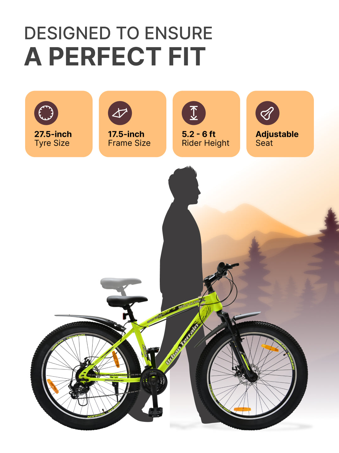Bolt Ultra Mountain Bike Steel 21 Speed Cycle 27.5 inch Tyre, Green With Front Suspension, Double Wall Rim and Dual Disc Brakes, Ideal For 5.2 ft to 6 ft
