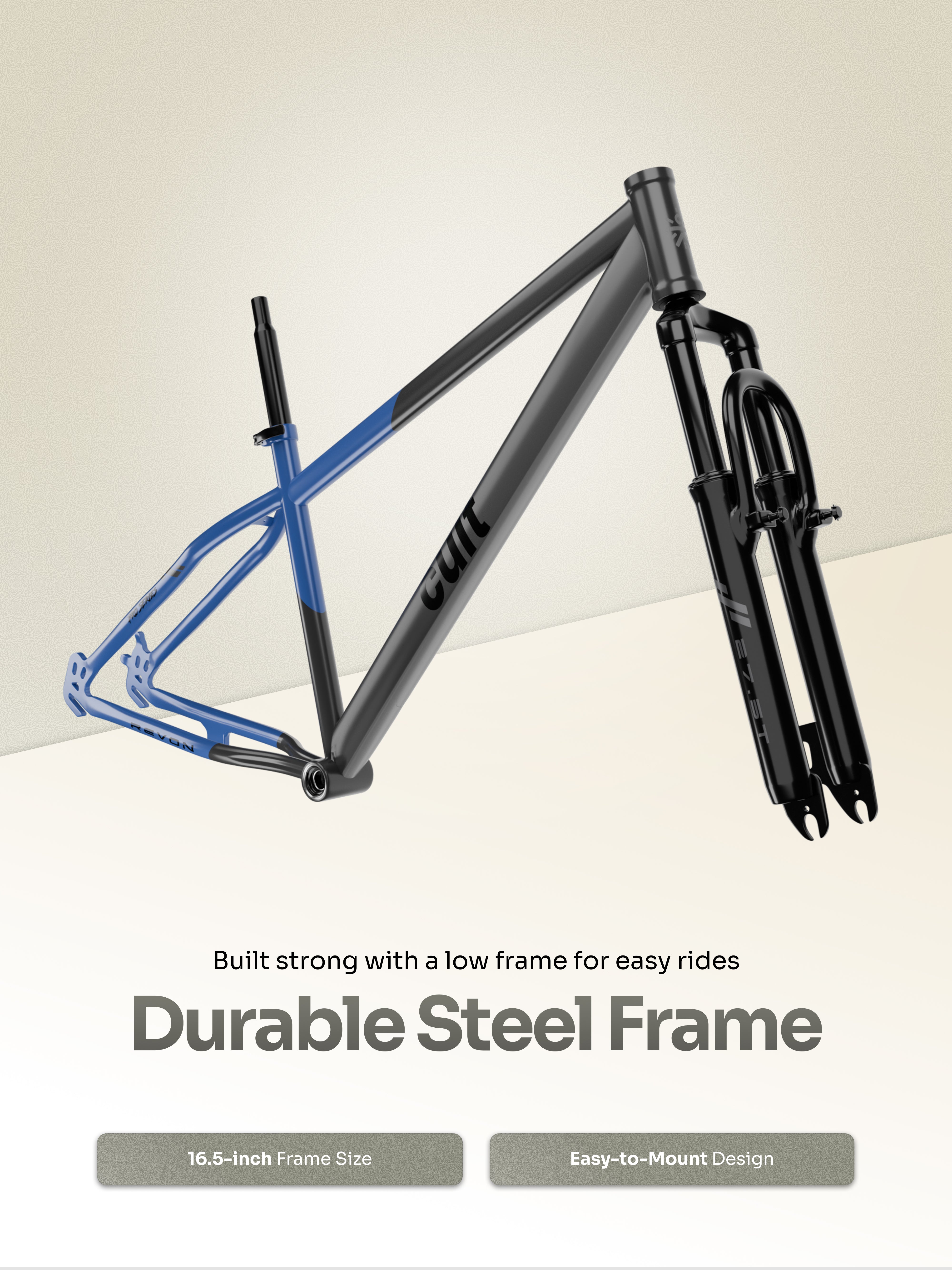 Cult Revon 27.5T Steel Mountain Bike with Dual Disc Brake and Front Suspension, Blue-Grey