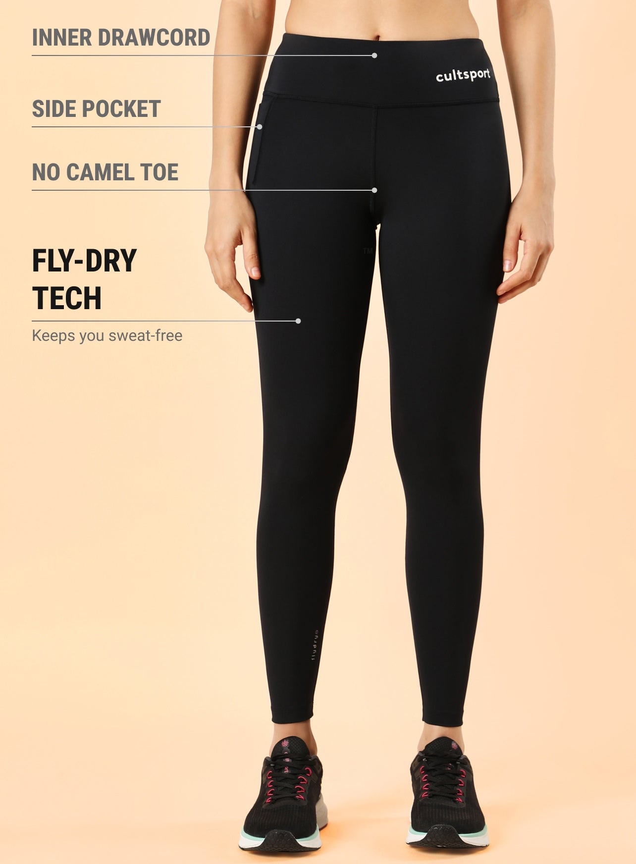 Black Do It All Solid Tights With Pocket