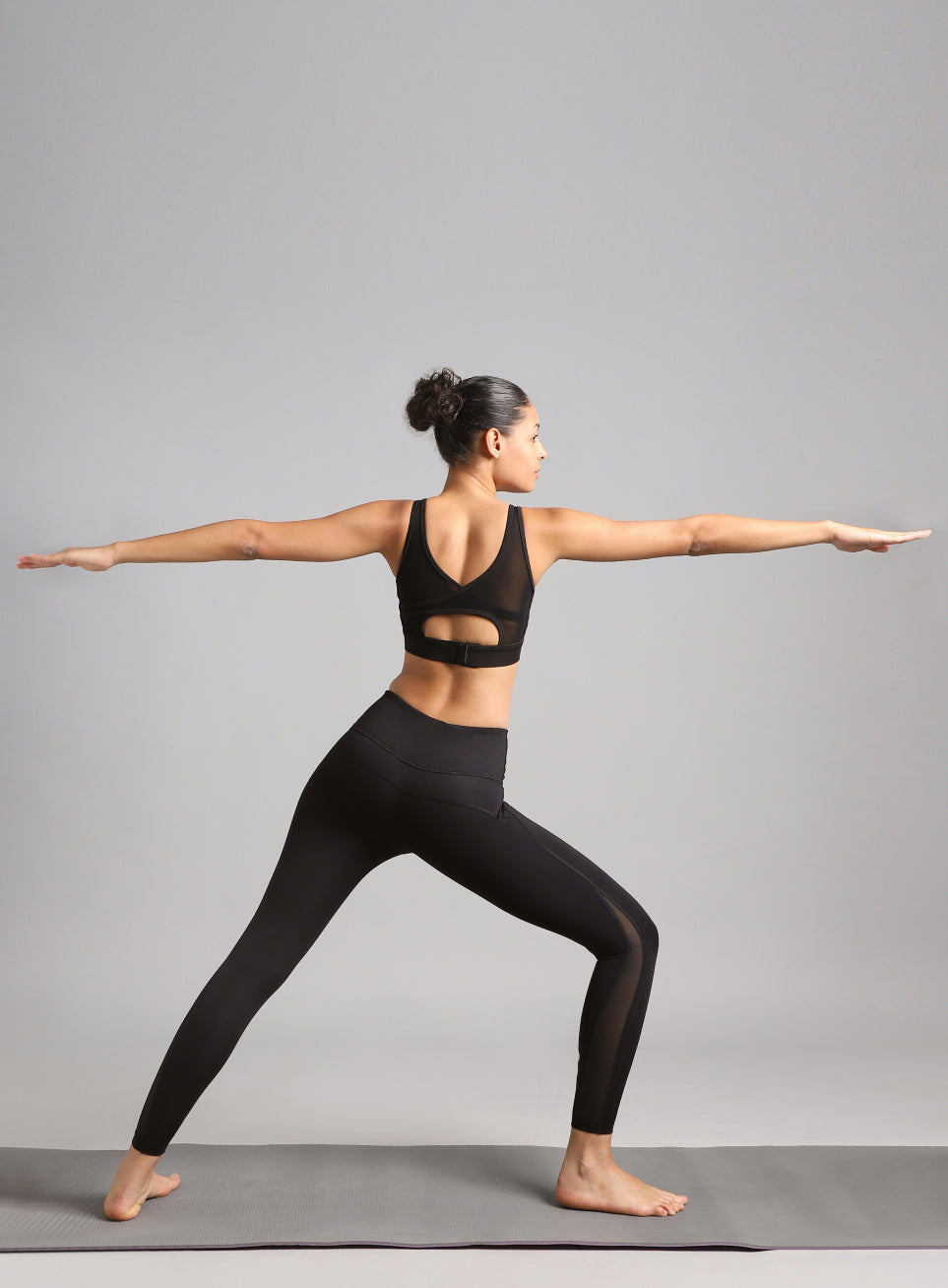 Absolute Fit Solid Black Yoga Tights with Sheer Mesh Panels