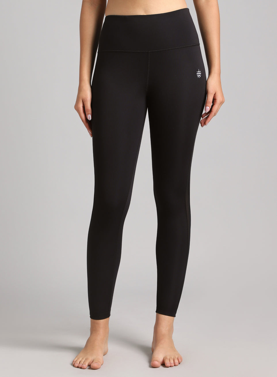 Absolute Fit Solid Black Yoga Tights with Sheer Mesh Panels