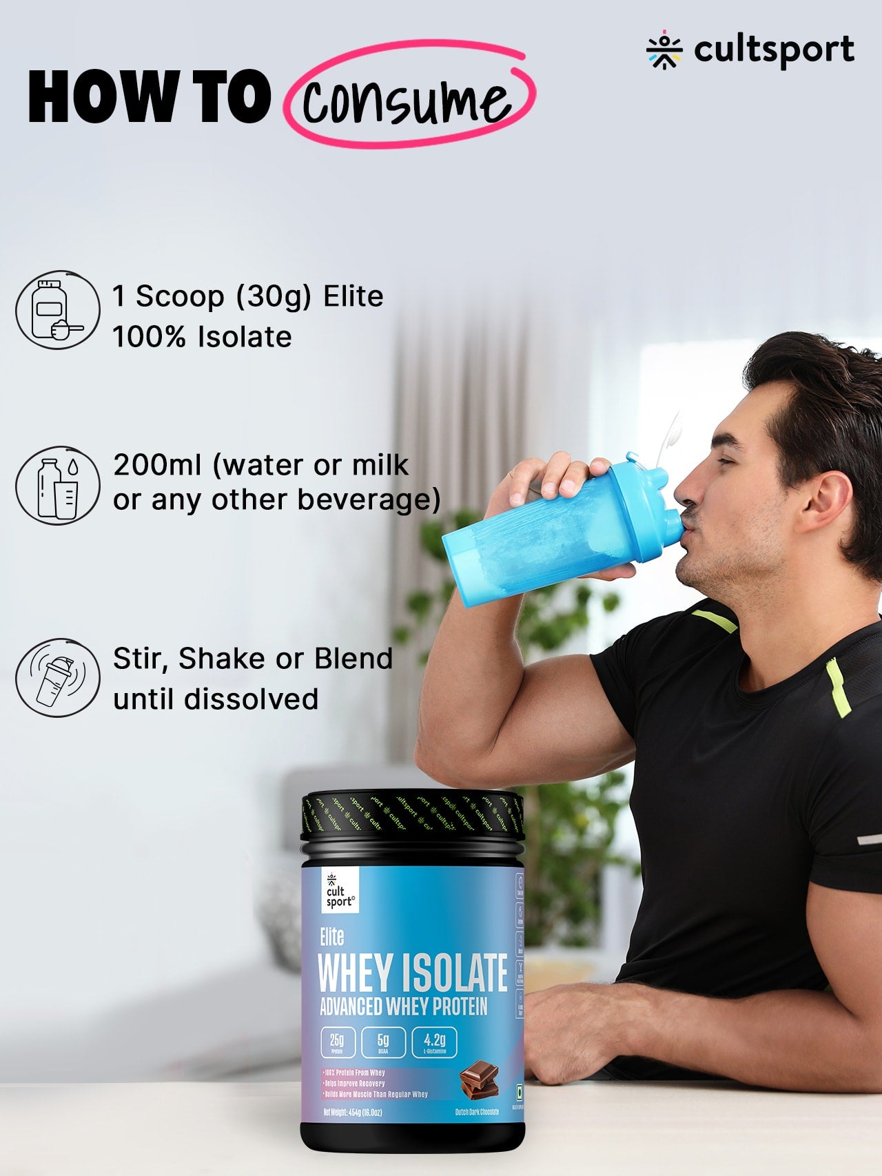 Elite Whey Isolate Advanced Whey Protein - 454 g | Protein Powder for Men & Women for Muscle Building & Recovery | 25g Protein Per Serving | 5g BCAA | 4.2g L - glutamine | Sugar free | Dutch Dark Chocolate
