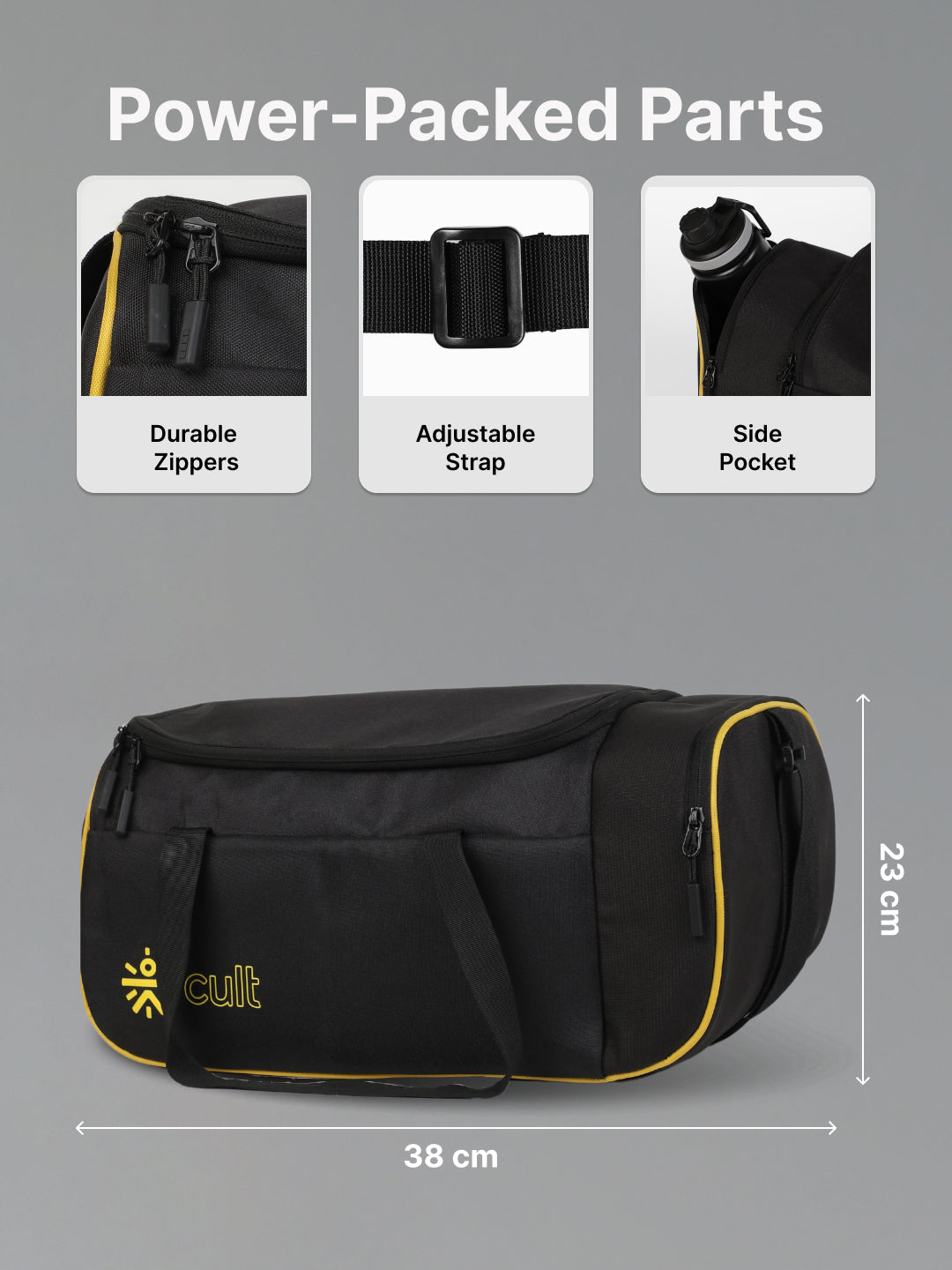 Compact 25L Duffle Bag with Shoulder Strap (Black) & 500ml Shaker Bottle with Mixer Ball (Blue)