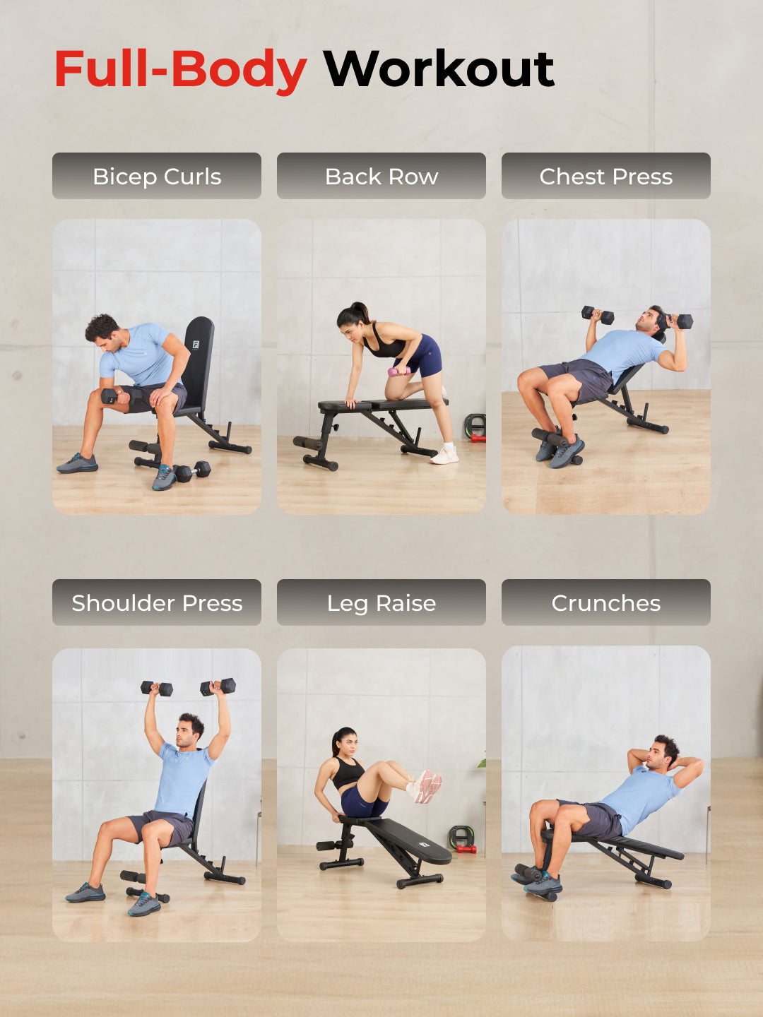 FITKIT by Cult Adjustable Bench for Home Workout with Leg Support | 350kg Weight Capacity