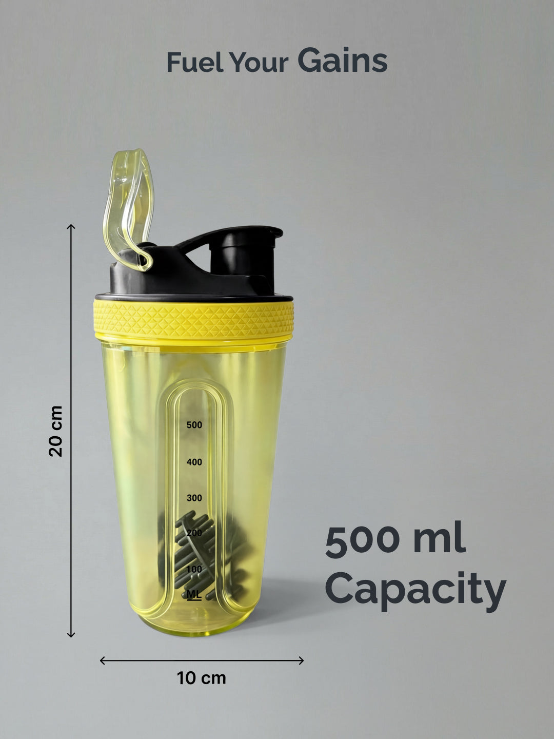 CULT FrostBlend Shaker Bottle 500 ml, Lightweight Leak-Proof Multipurpose Shaker for Gym & Protein Yellow