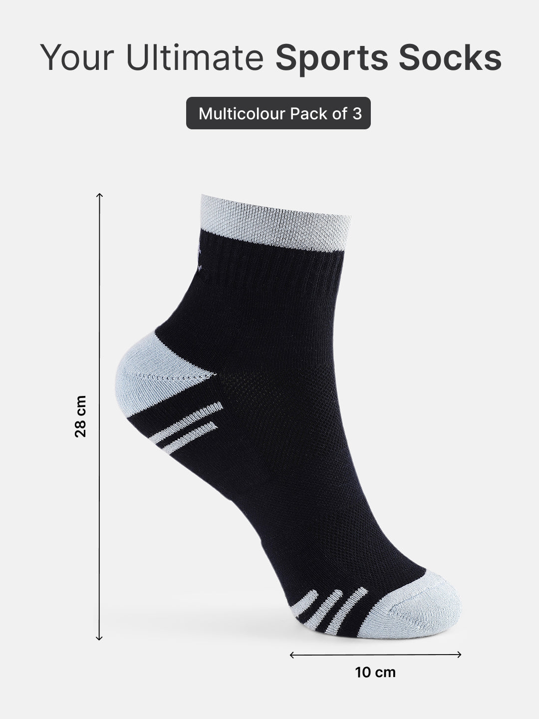 Sports Ankle Length Pack of 3 Powder Blue,Navy & Blue Terry Colourblocked Women's Socks