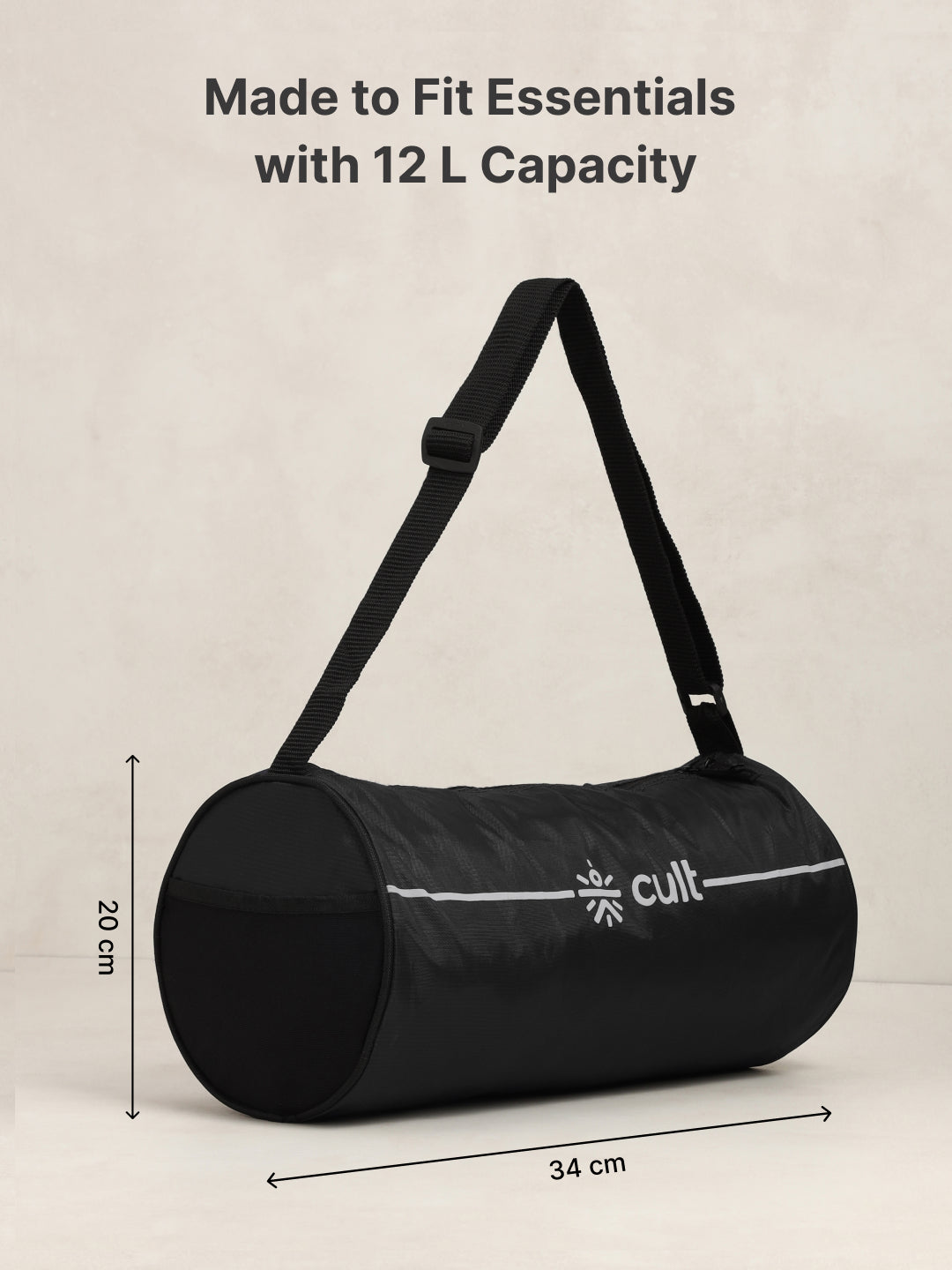 Duffle Bag Unisex Adjustable Strap Mesh pocket Gym & Sport Bag Black 12 L