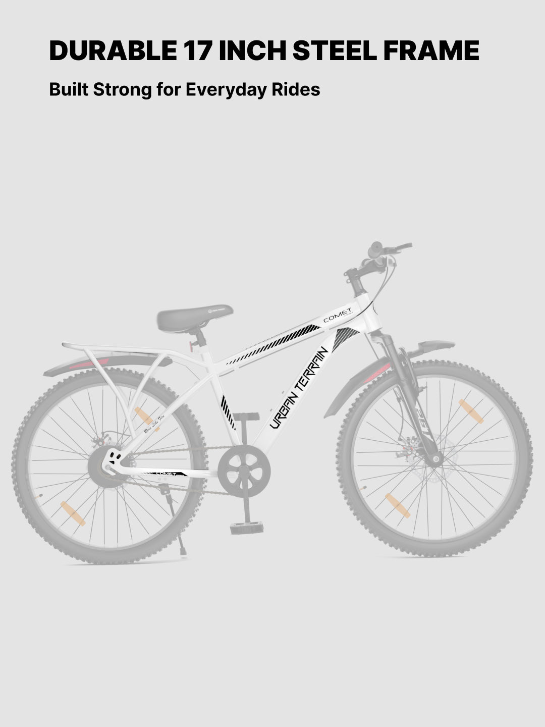 Urban Terrain Comet Pro 26T Single Speed Steel Mountain Bike with Front Suspension & Dual Disc Brakes (White)