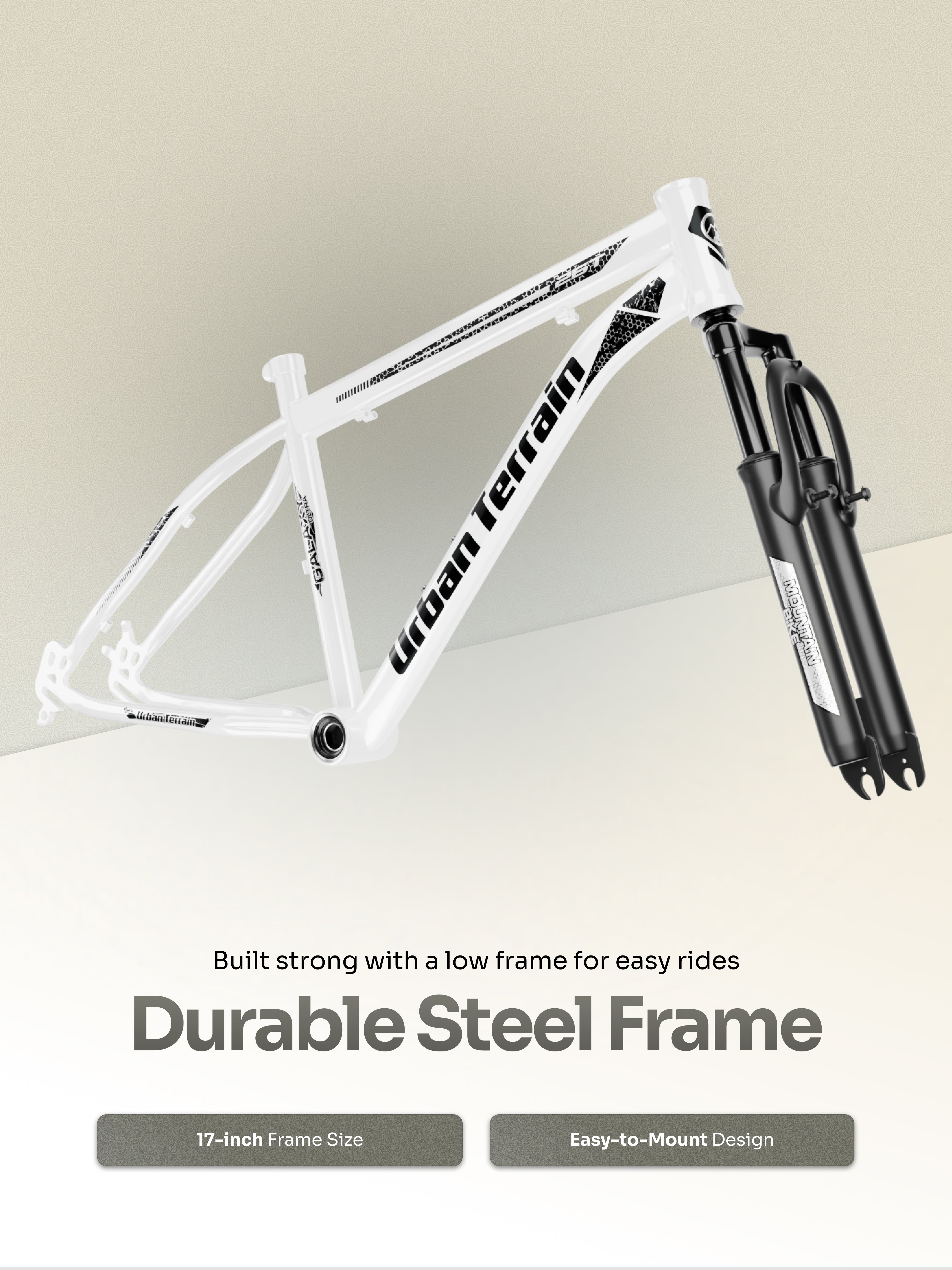 Galaxy Ultra Mountain Bike Steel 21 Speed Cycle 26 inch Tyre, White With Front Suspension, Single Wall Rim and Dual Disc Brakes Ideal For 5 ft to 5.7 ft