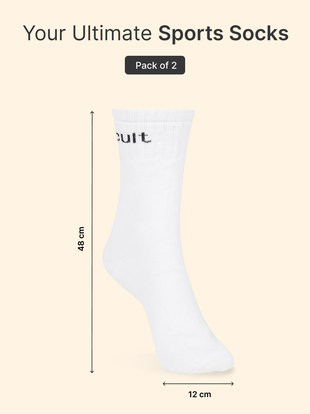 Sports Crew Length Pack of 2 White Men's Cotton Socks