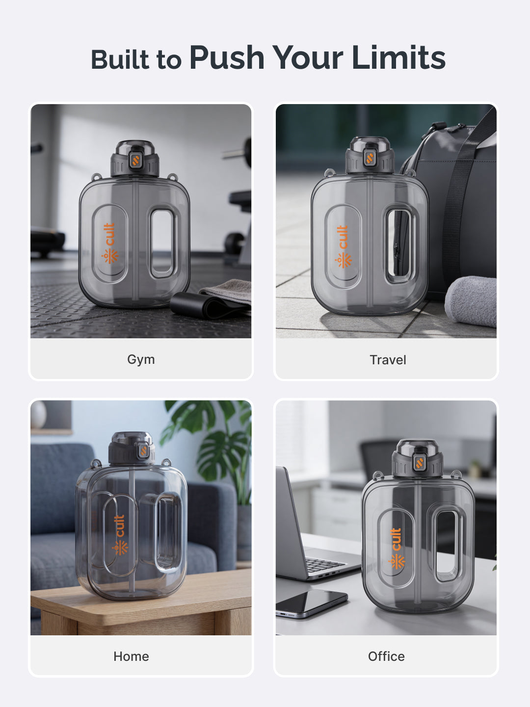 Cult Mini Gallon 1.8L Water Bottle with Straw & Strap BPA-Free Leakproof Gym Bottle 1800ml Hydration Bottle Black