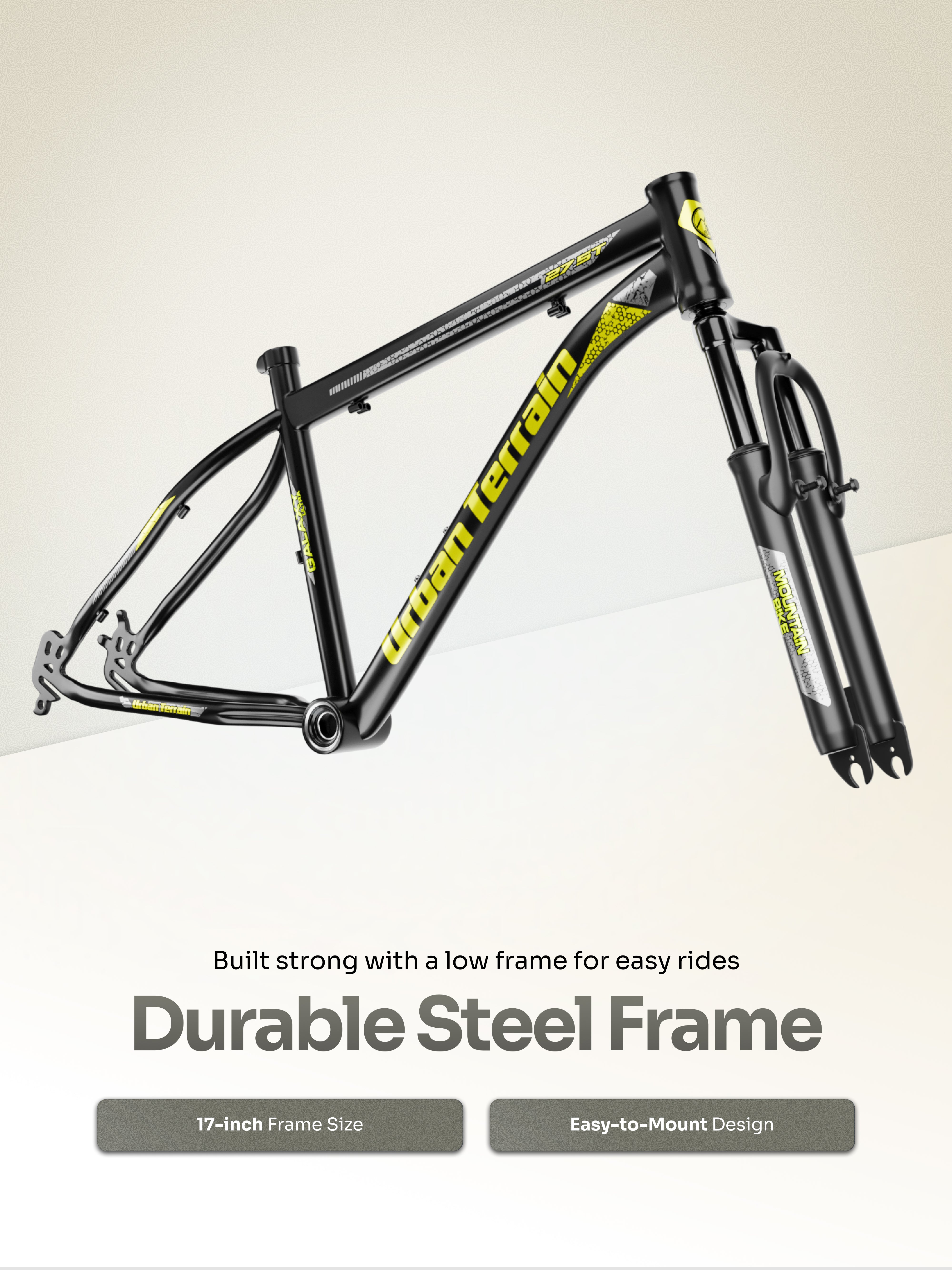 Galaxy Ultra Mountain Bike Steel 21 Speed Cycle 27.5 inch Tyre, Green With Front Suspension, Single Wall Rim and Dual Disc Brakes Ideal For 5.2 ft