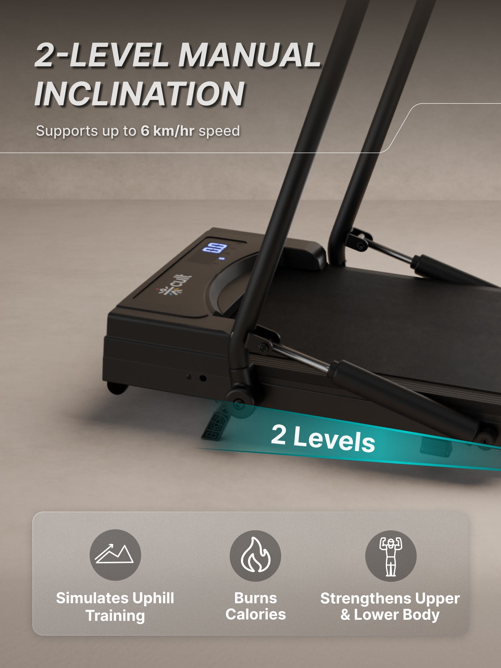 Cult Walking Pad with Trek Motion for Home | 4 HP BLDC Motor | 2-Level Manual Incline | LED Display | 130 kg Weight Capacity | Foldable & Portable