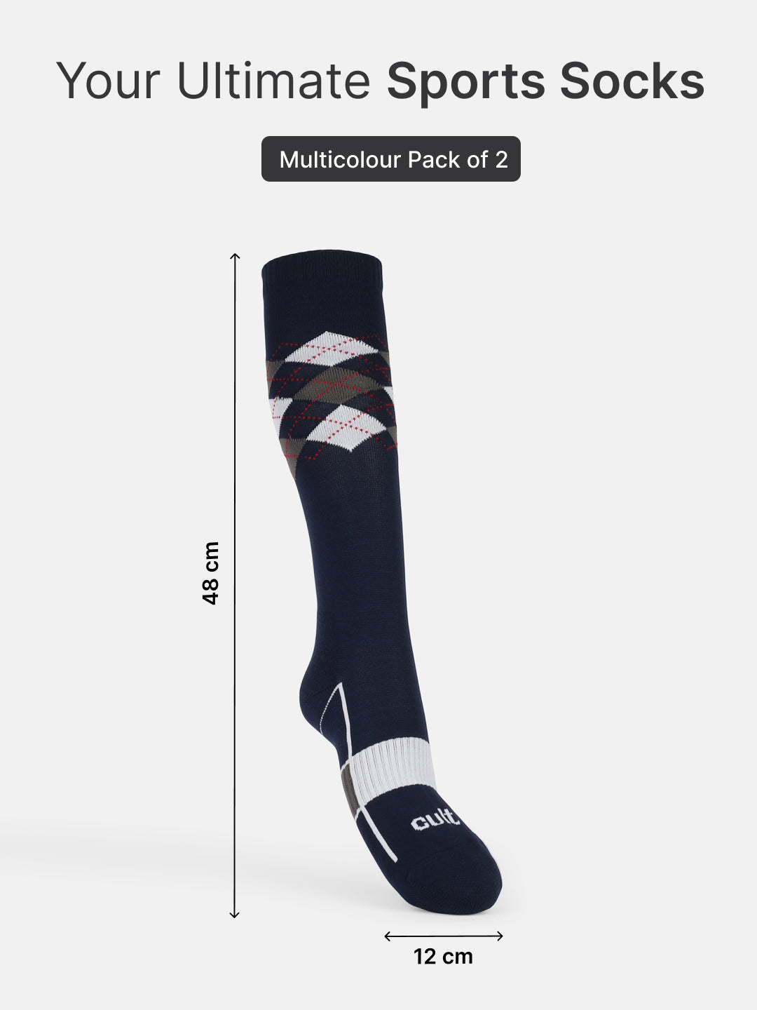 Sports Knee Length Pack of 2 Navy & Black Patterned Terry Men's Socks