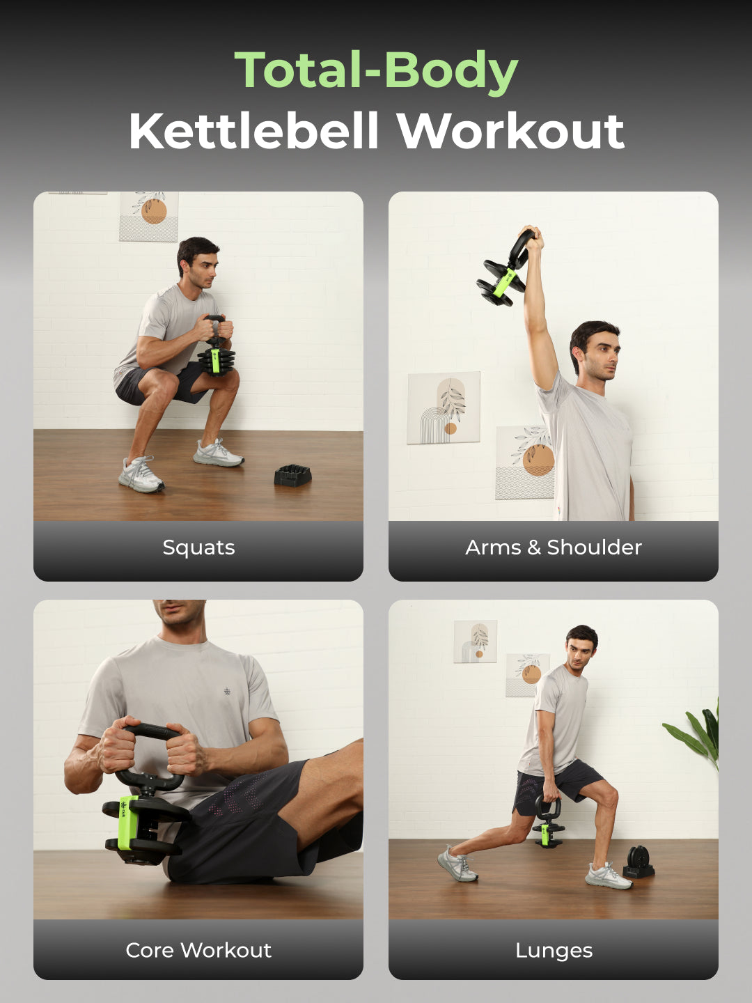 Cult 10Kg Adjustable Kettlebell | 12 Weight Options (1kg-10kg) | One-Hand 1-Second Dial | Compact & Durable Home Gym Kettlebell - Black