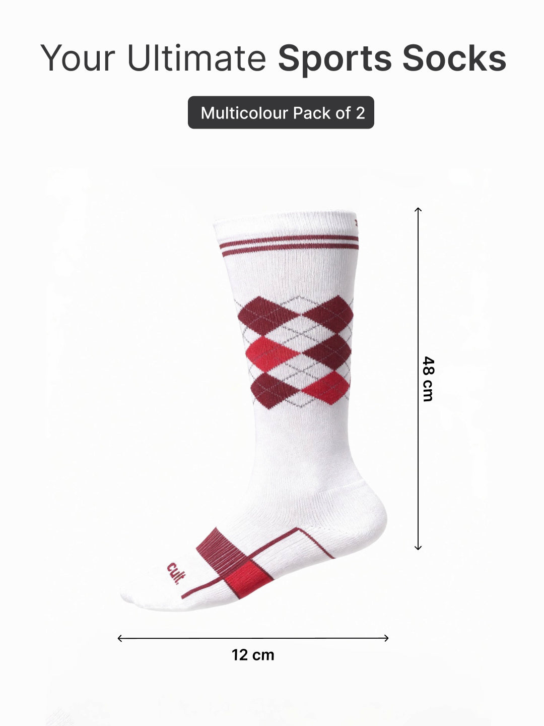 Cult Football/Soccer Patterned Men's Terry Cotton Socks Pack of 2-White & Maroon