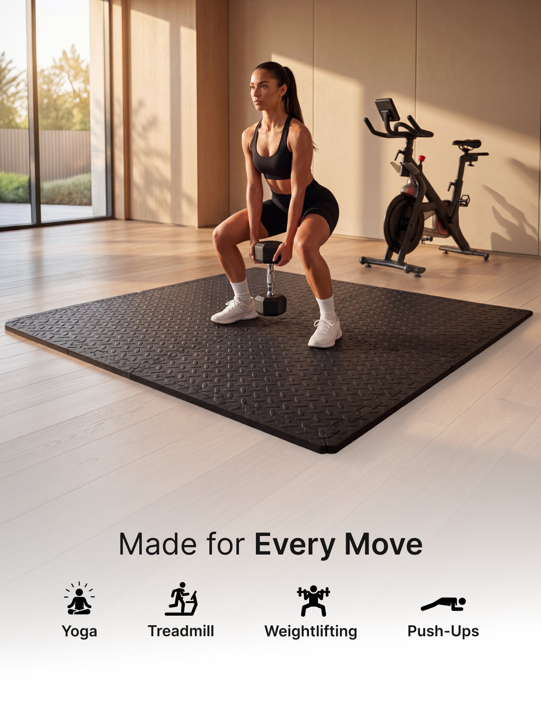 cult Interlocking Workout Mat Tiles Shock-Absorbing, Anti-Slip, Protective Gym Flooring for Home & Fitness Equipment  Cushioned, Water-Resistant, Easy to Assemble  Black