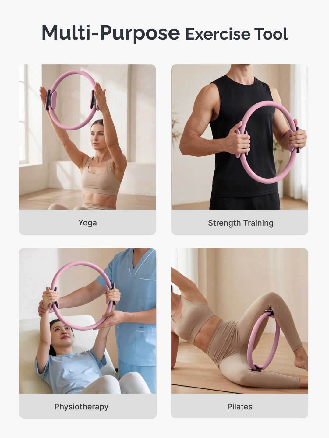 cult Pilates Ring – Durable Fiberglass Magic Circle with Dual-Grip Handles for Full Body Workout, Strength, Flexibility & Toning Pink