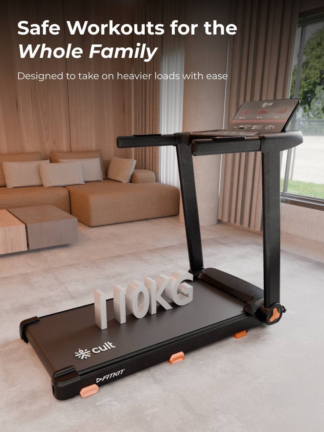 FITKIT by Cult FT98Carbon BLDC Motorized Treadmill (4HP Peak) | 100Kg Max Weight Capacity for Home Gym Equipment