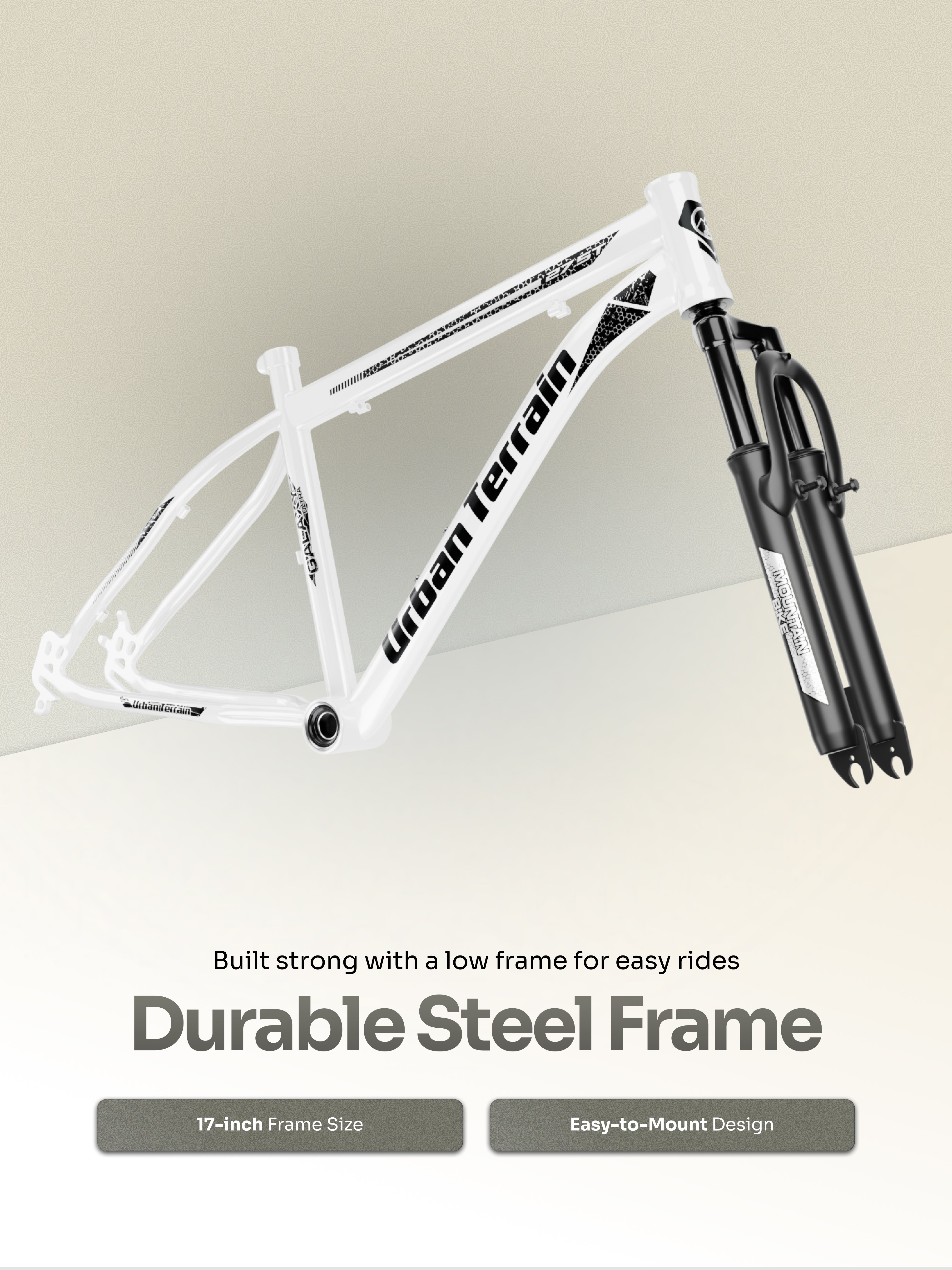 Galaxy Ultra Mountain Bike Steel 21 Speed Cycle 27.5 inch Tyre, White With Front Suspension, Single Wall Rim and Dual Disc Brakes Ideal For 5.2 ft to 6 ft