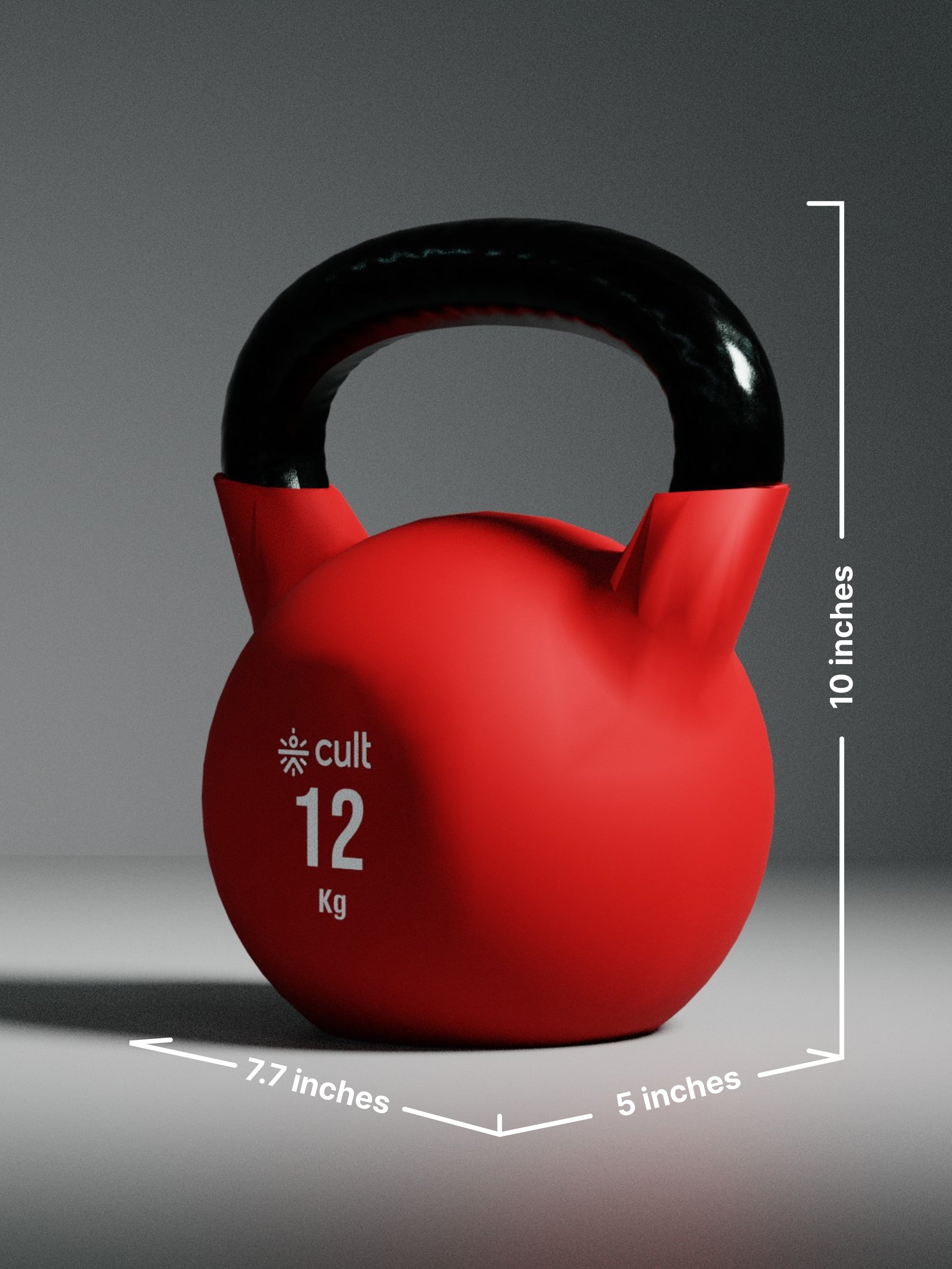 Cult 12kg Neoprene Anti-Slip Grip Colored Kettlebell for Home Workout - Red