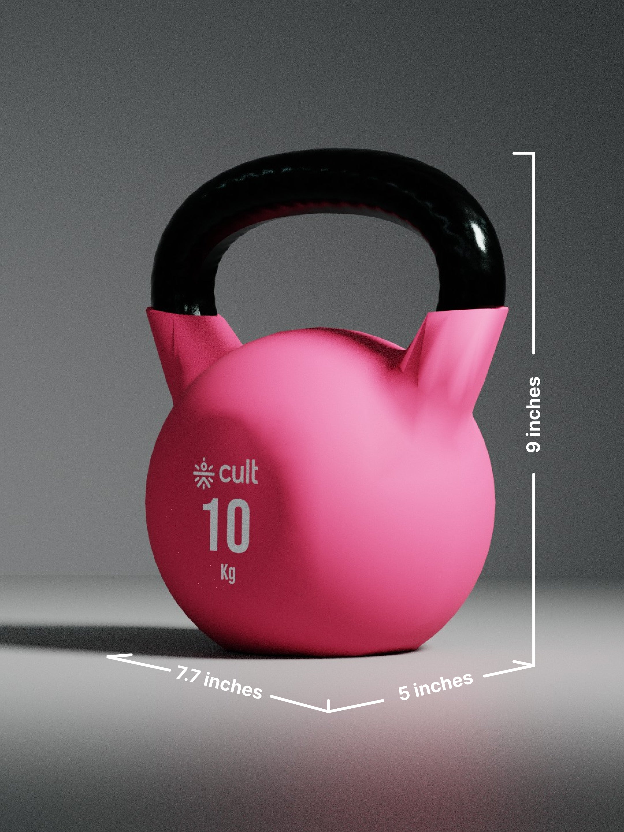 Cult 10kg Neoprene Anti-Slip Grip Colored Kettlebell for Home Workout - Pink