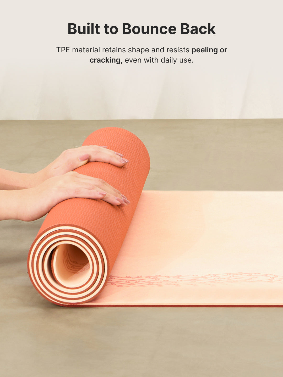 Cult TPE Yoga Mat 6mm with Carry Bag and Strap Non-Toxic Latex-Free; Anti-Slip; Extra-Thick Cushioning; Tear-Resistant; Travel Strap - Beige Pink