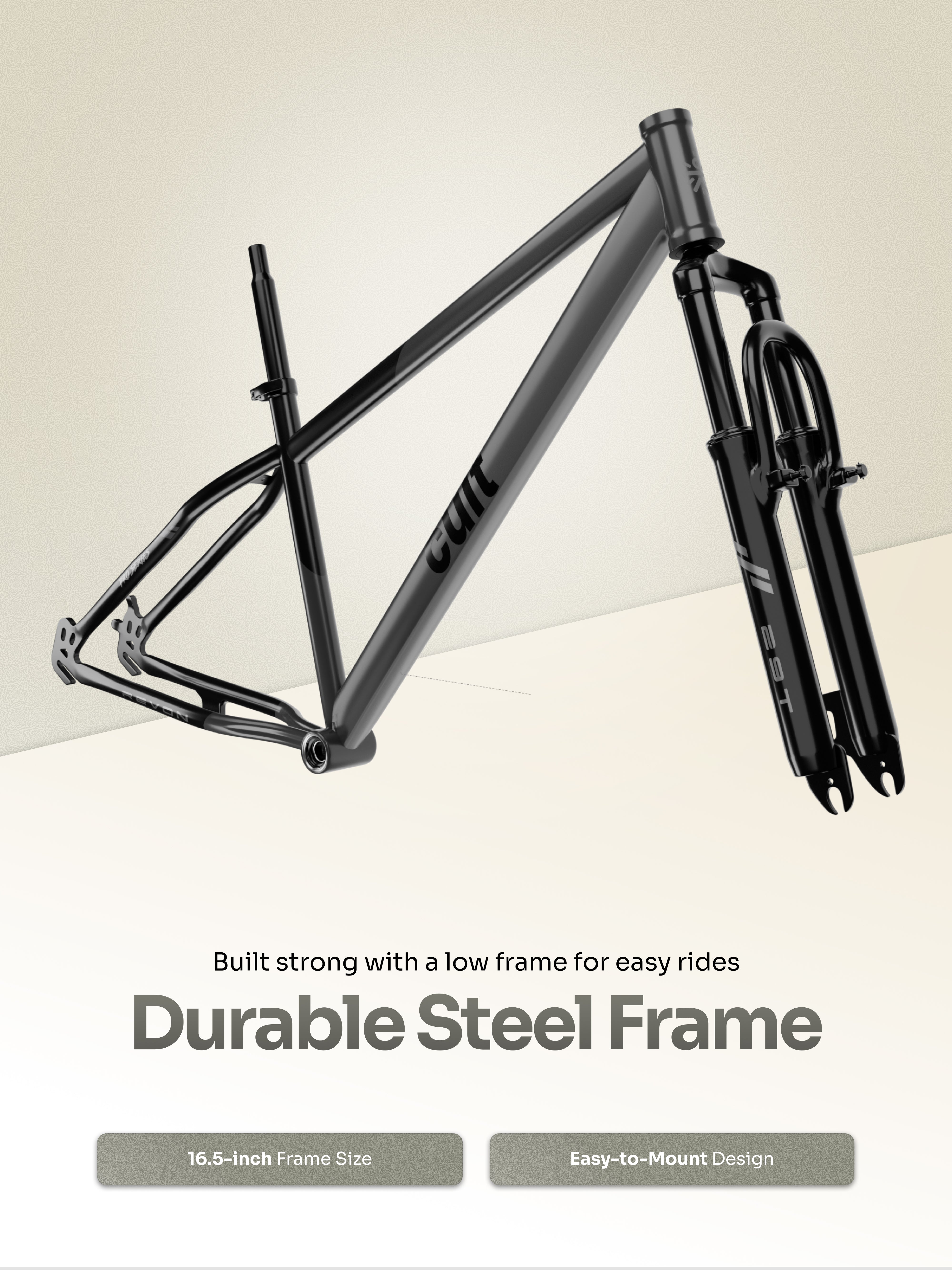 Cult Revon 29T Steel Mountain Bike with Dual Disc Brake and Front Suspension, Black-Grey