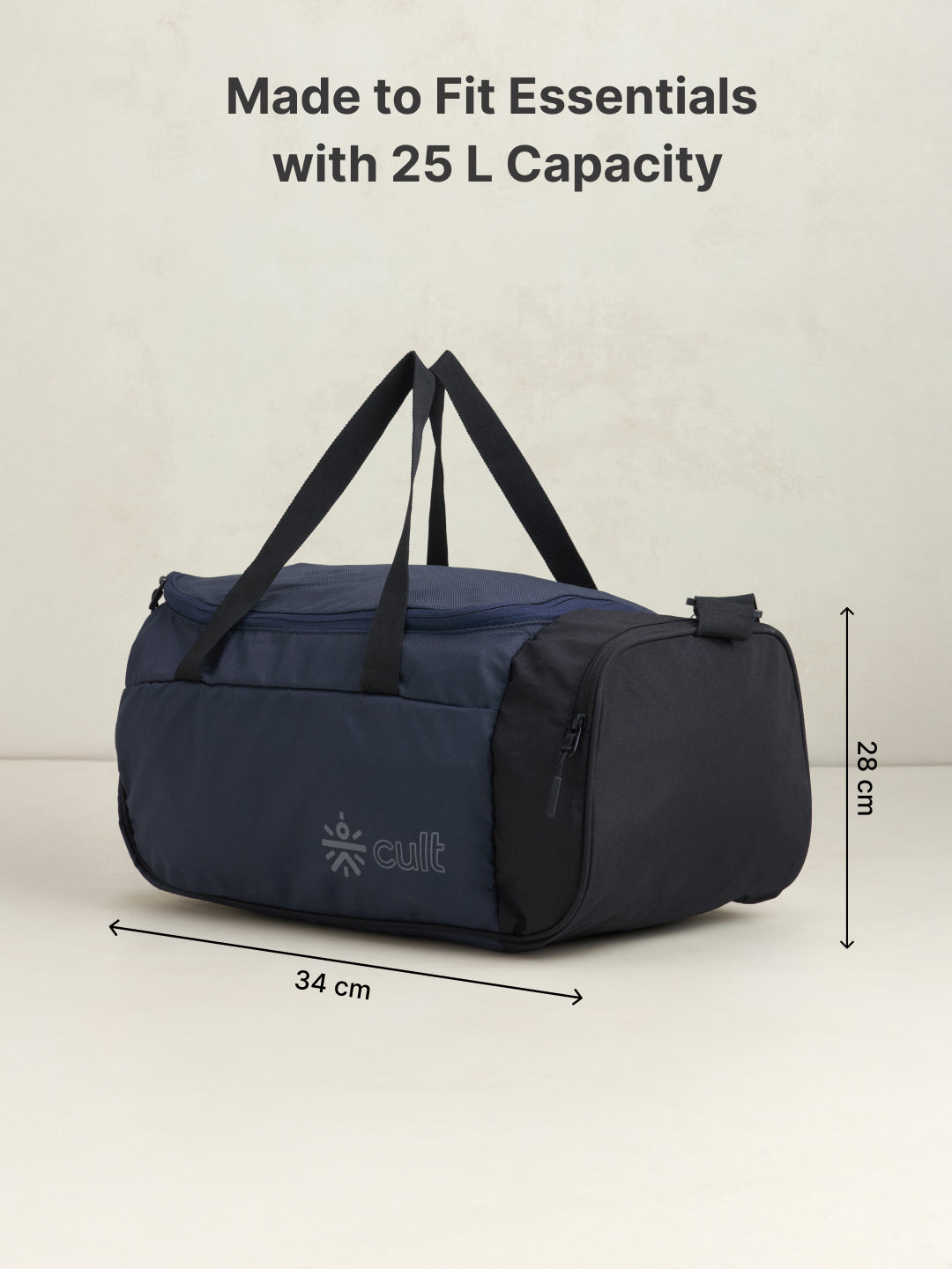 cult 25 Litre Gym/Duffle Bag for Men & Women Duffle Bag with Side Pocket & Shoulder Strap Comfortable Handle Black Navy
