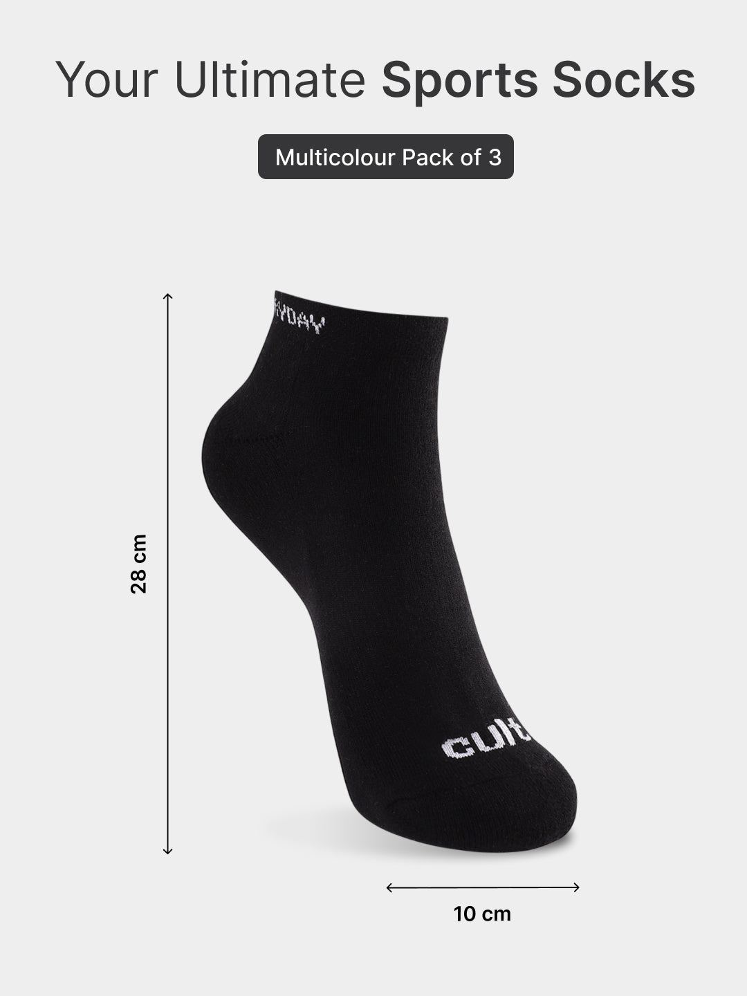 Sports Low Ankle Length Grey,White & Black Pack of 3 Men's Cotton Socks