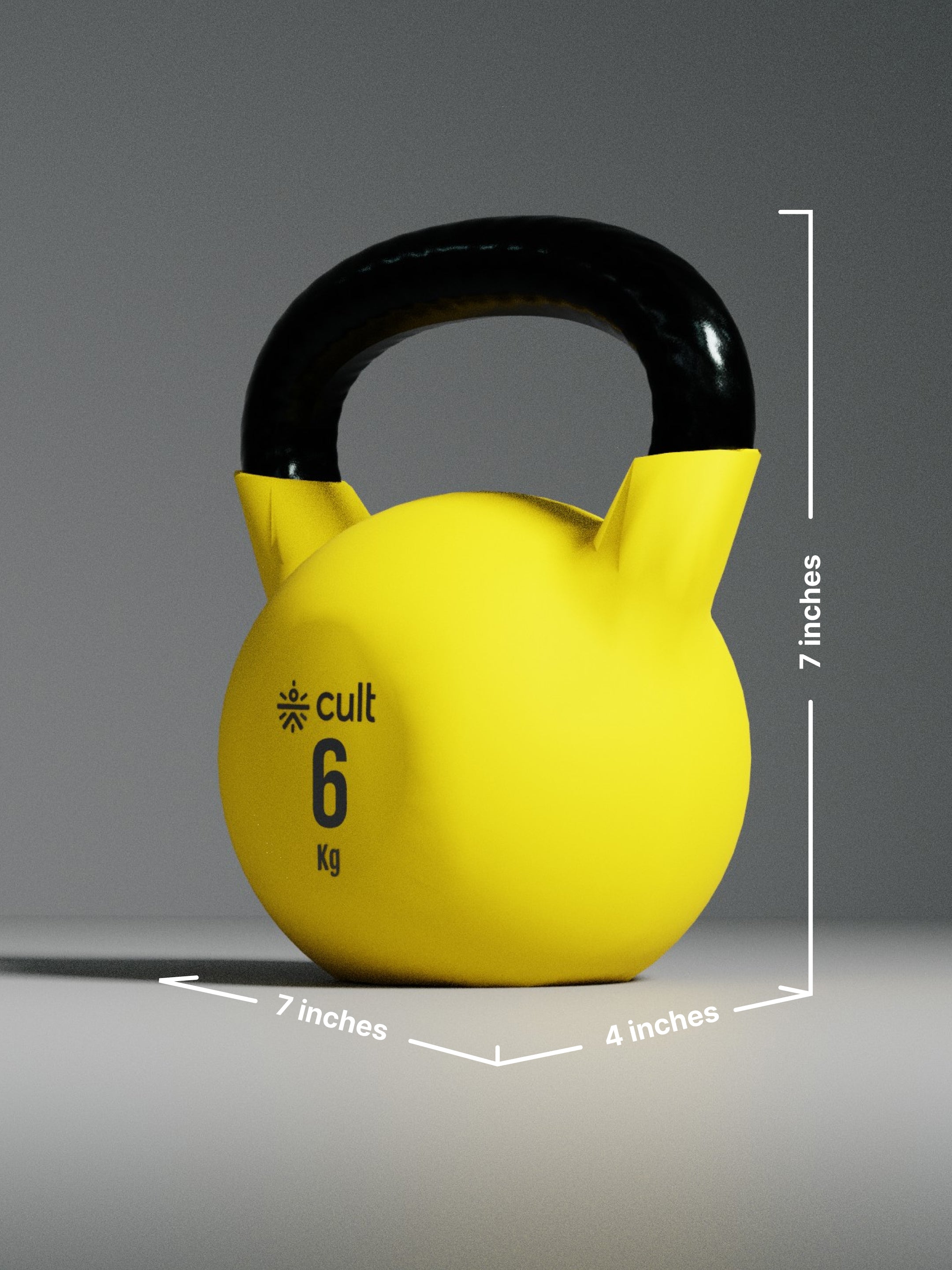 Cult 6kg Neoprene Anti-Slip Grip Colored Kettlebell for Home Workout - Yellow