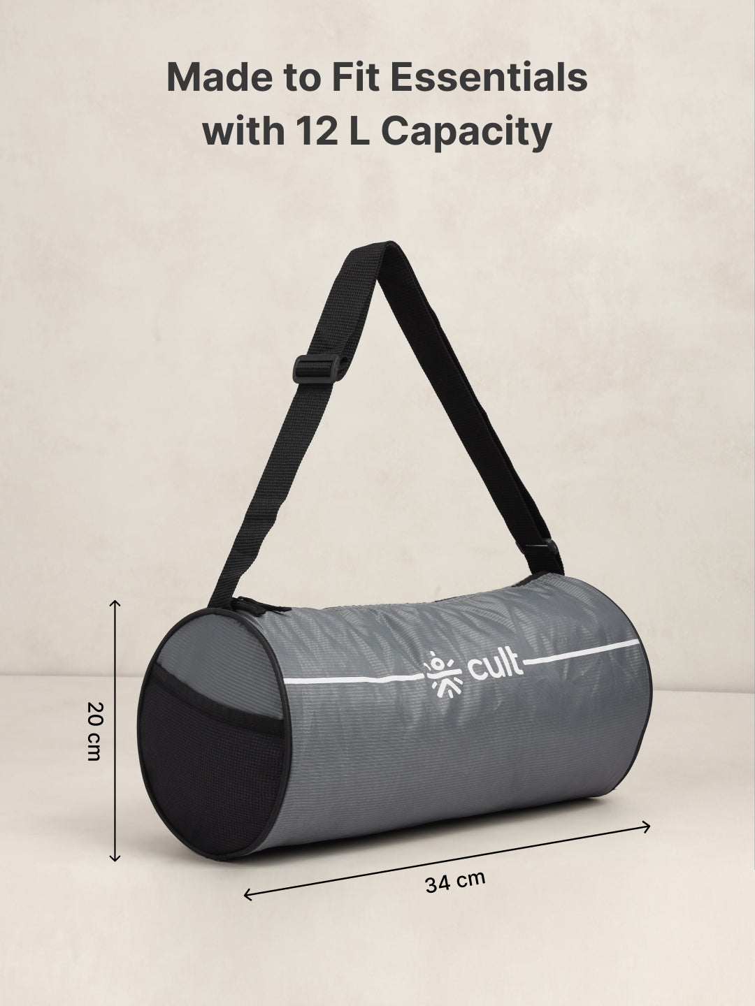 Duffle Bag Unisex Adjustable Strap Mesh pocket Gym & Sport Bag Grey 12 L